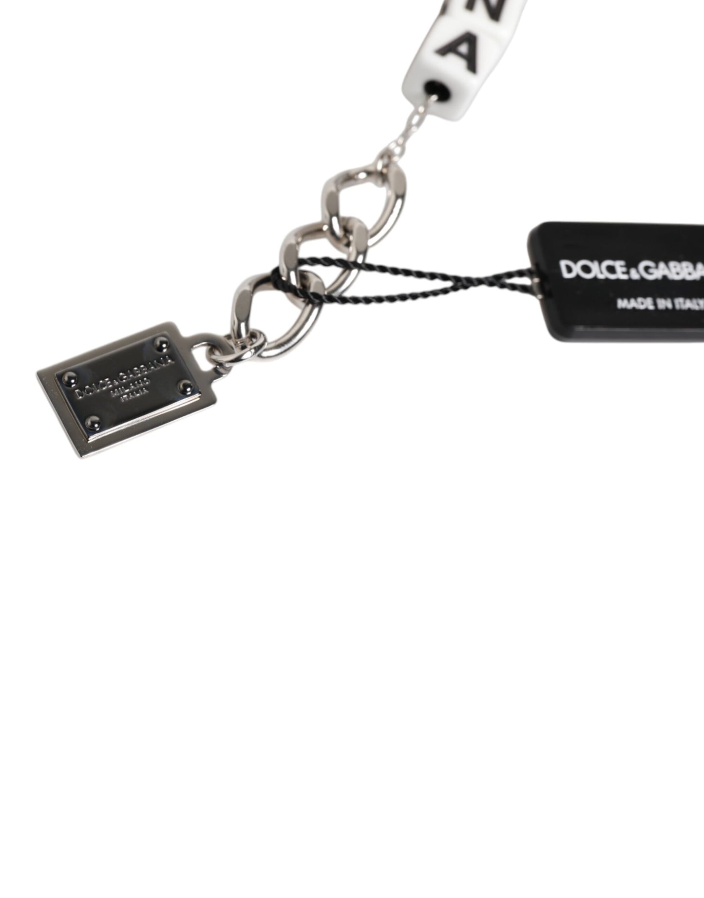 Dolce & Gabbana – Charm-Armband mit Würfel-Logo und silberner Messingkette