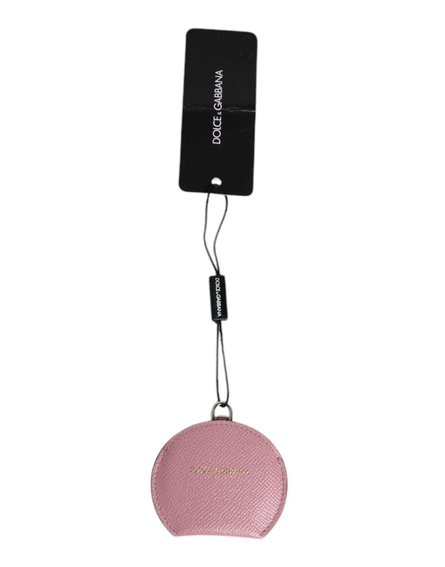 Dolce & Gabbana – Handspiegelhalter aus rosa Kalbsleder mit rundem Logo