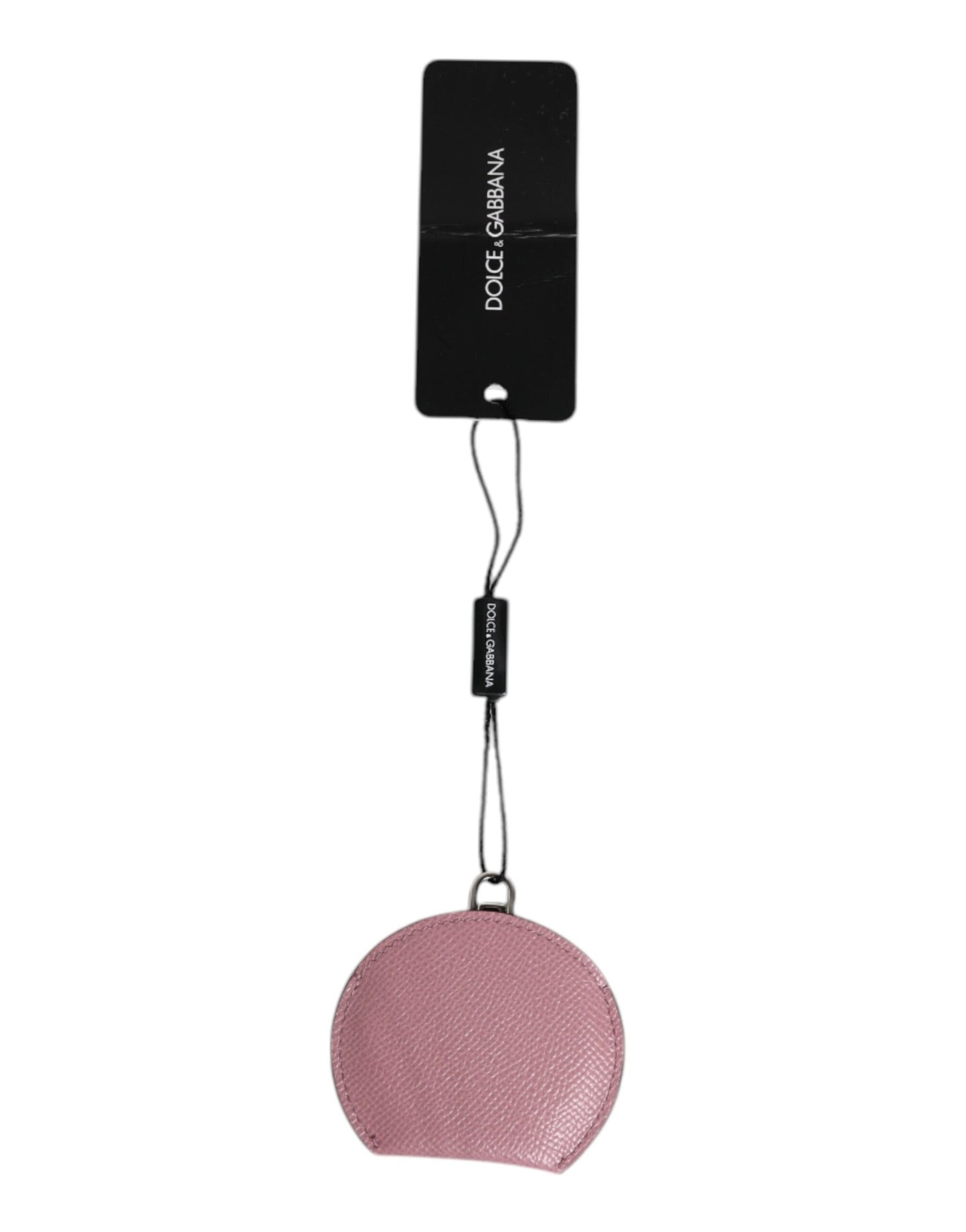 Dolce & Gabbana – Handspiegelhalter aus rosa Kalbsleder mit rundem Logo