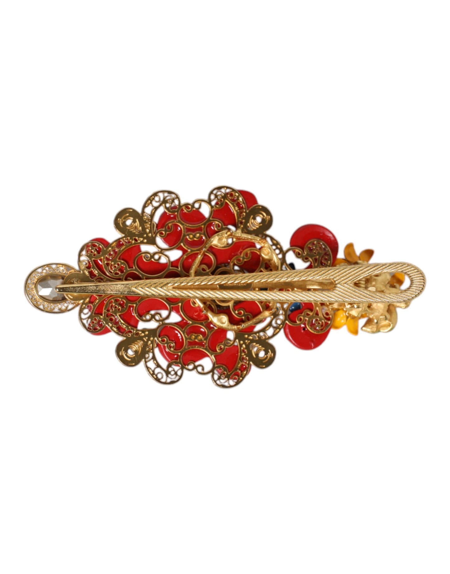 Dolce & Gabbana Multicolor Spring CARRETTO Haarspange aus goldfarbenem Messing mit Kristallen