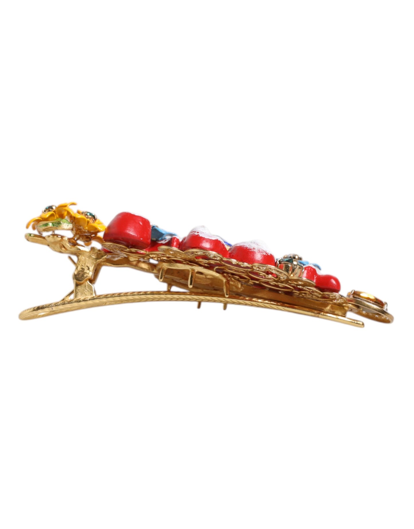 Dolce & Gabbana Multicolor Spring CARRETTO Haarspange aus goldfarbenem Messing mit Kristallen
