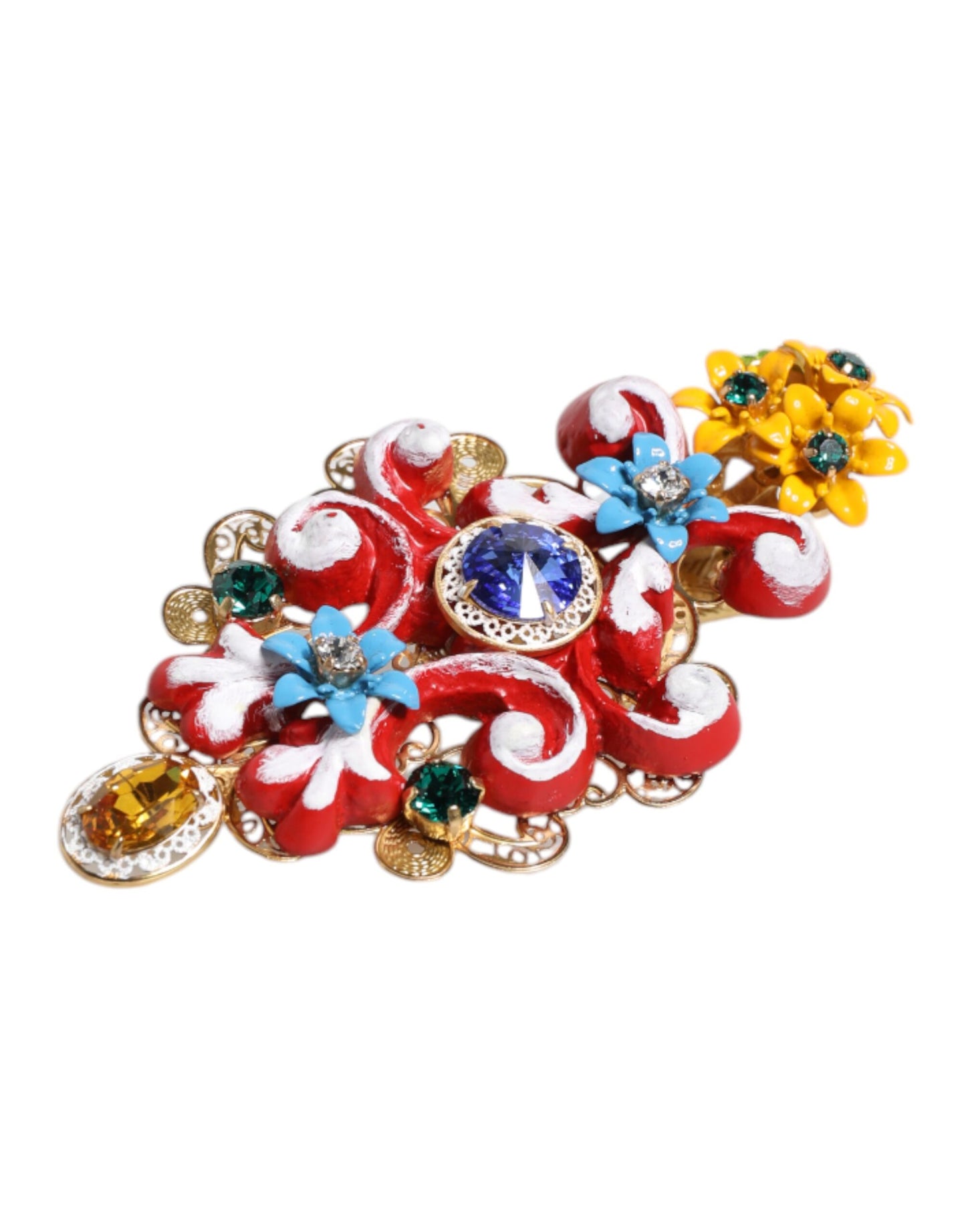 Dolce & Gabbana Multicolor Spring CARRETTO Haarspange aus goldfarbenem Messing mit Kristallen