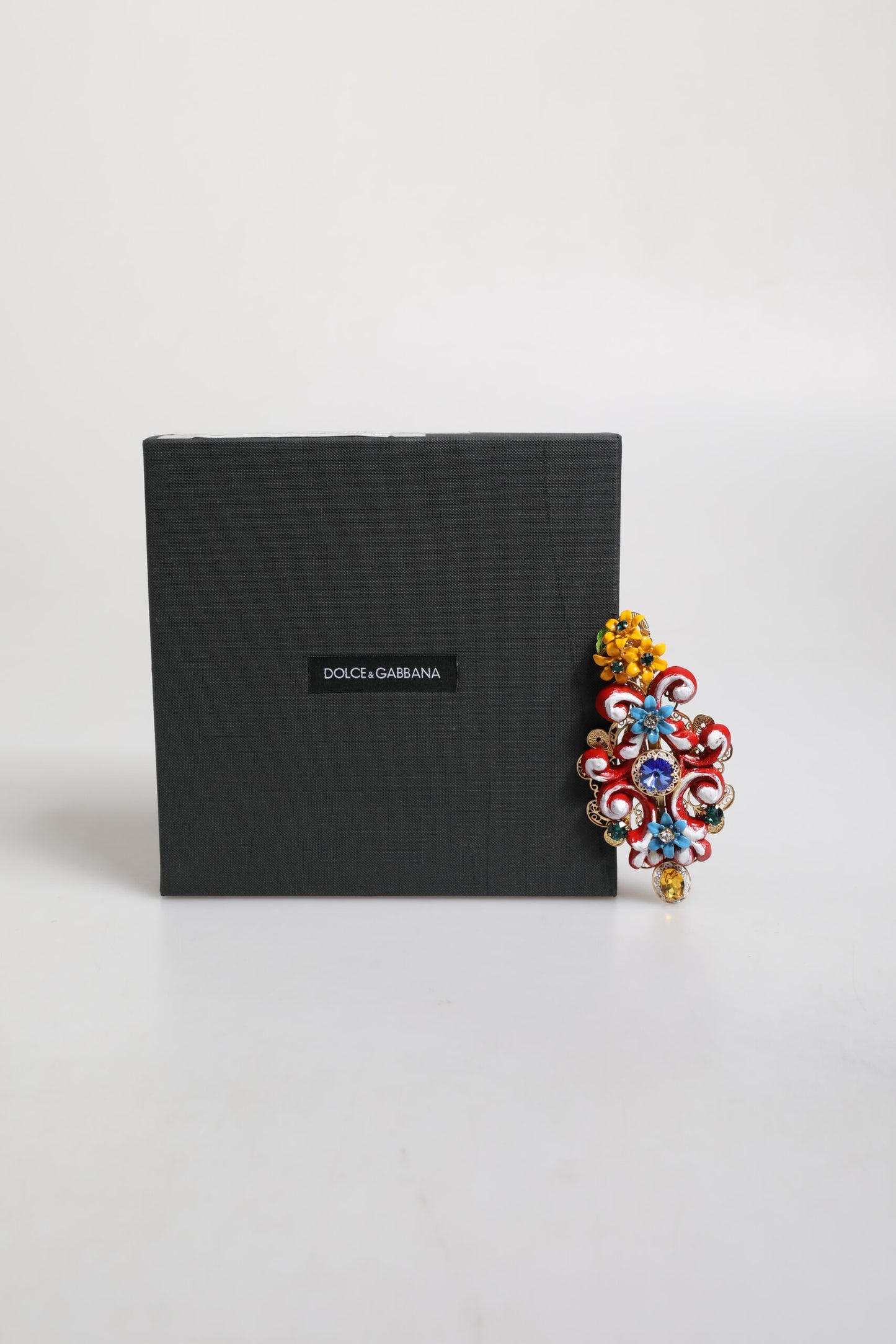 Dolce & Gabbana Multicolor Spring CARRETTO Haarspange aus goldfarbenem Messing mit Kristallen