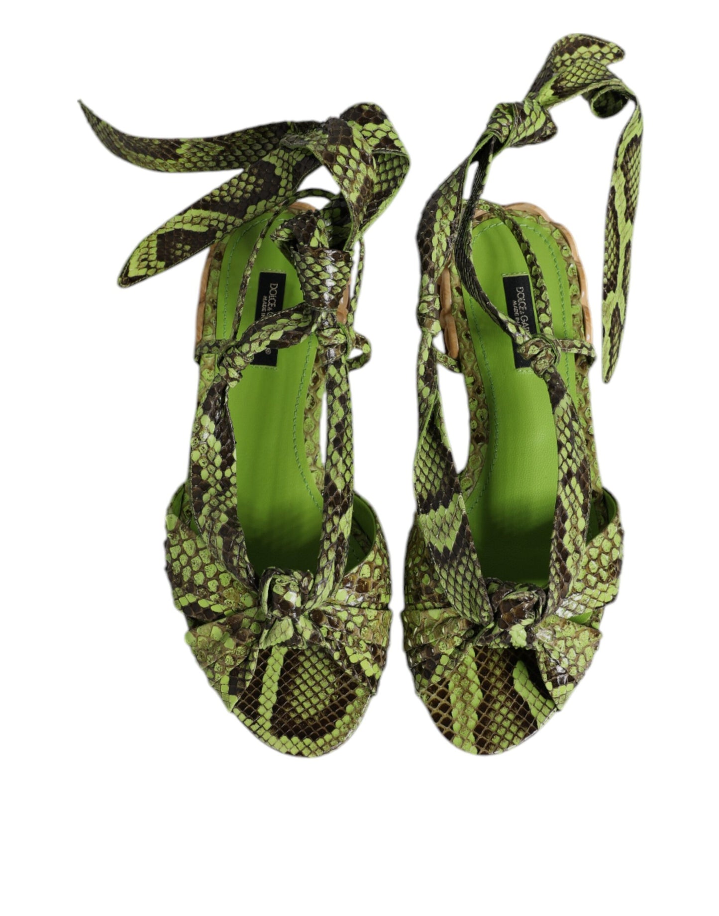 Dolce & Gabbana Grüne Sandalen mit Knöchelwickel und Tiermuster