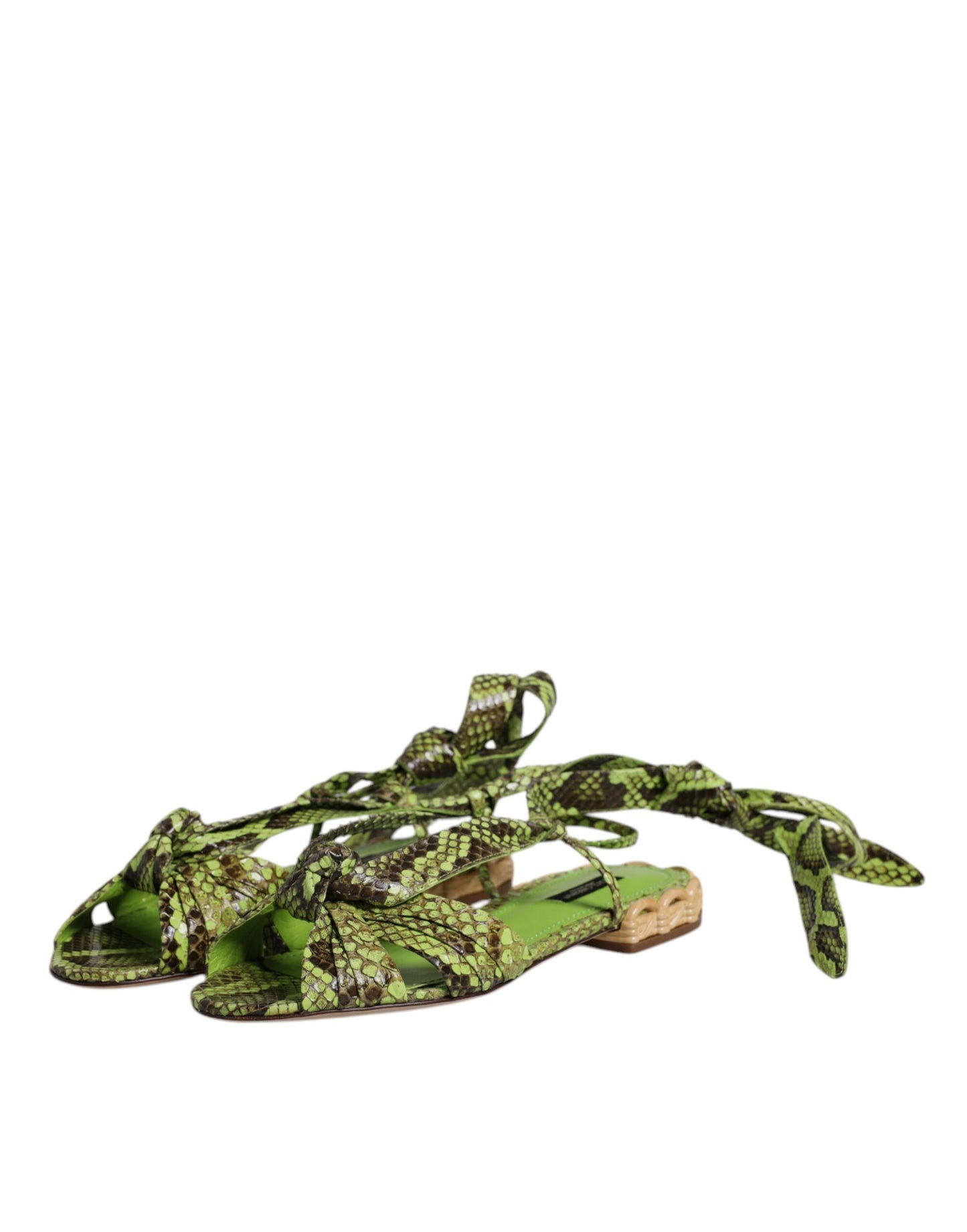 Dolce & Gabbana Grüne Sandalen mit Knöchelwickel und Tiermuster