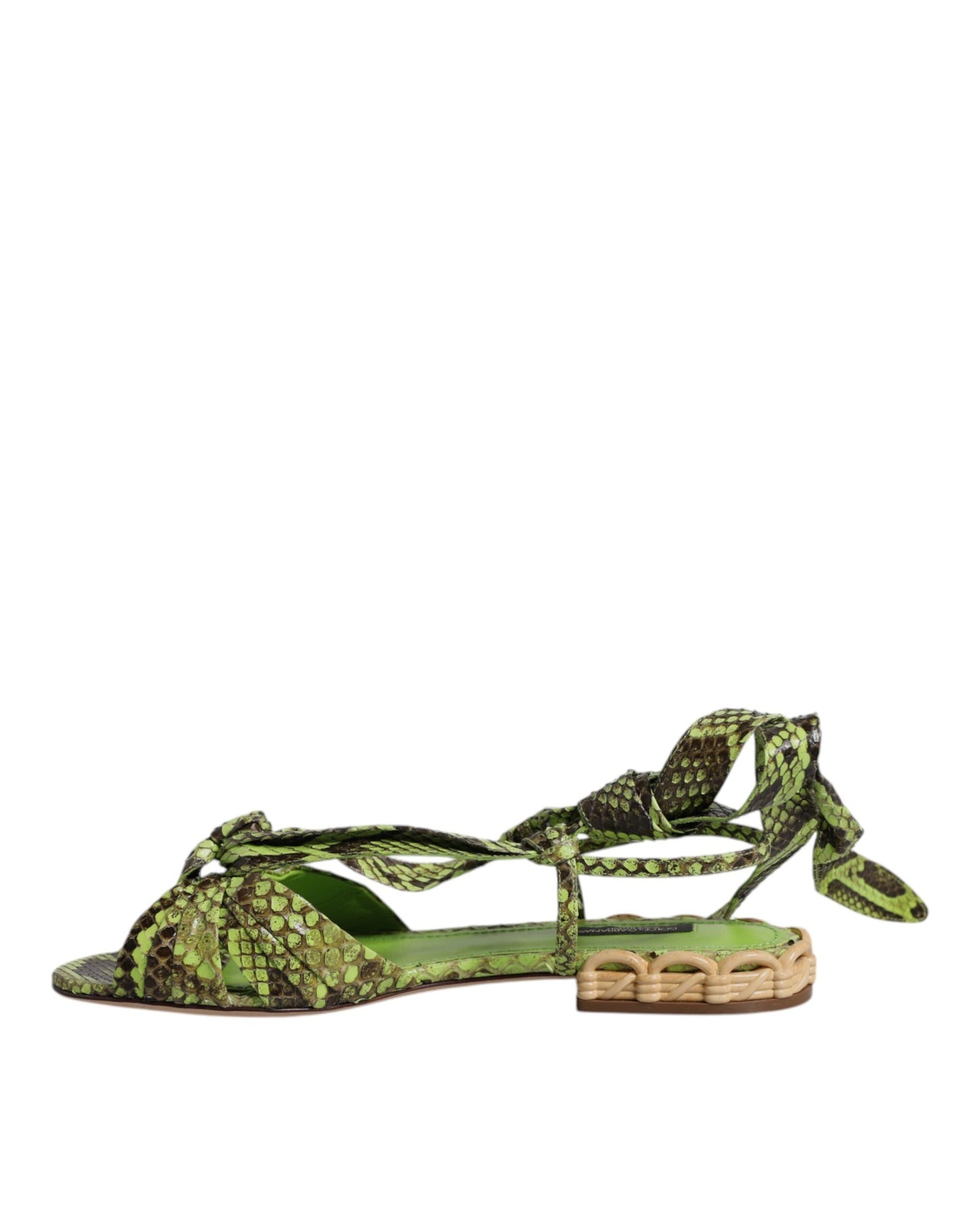 Dolce & Gabbana Grüne Sandalen mit Knöchelwickel und Tiermuster