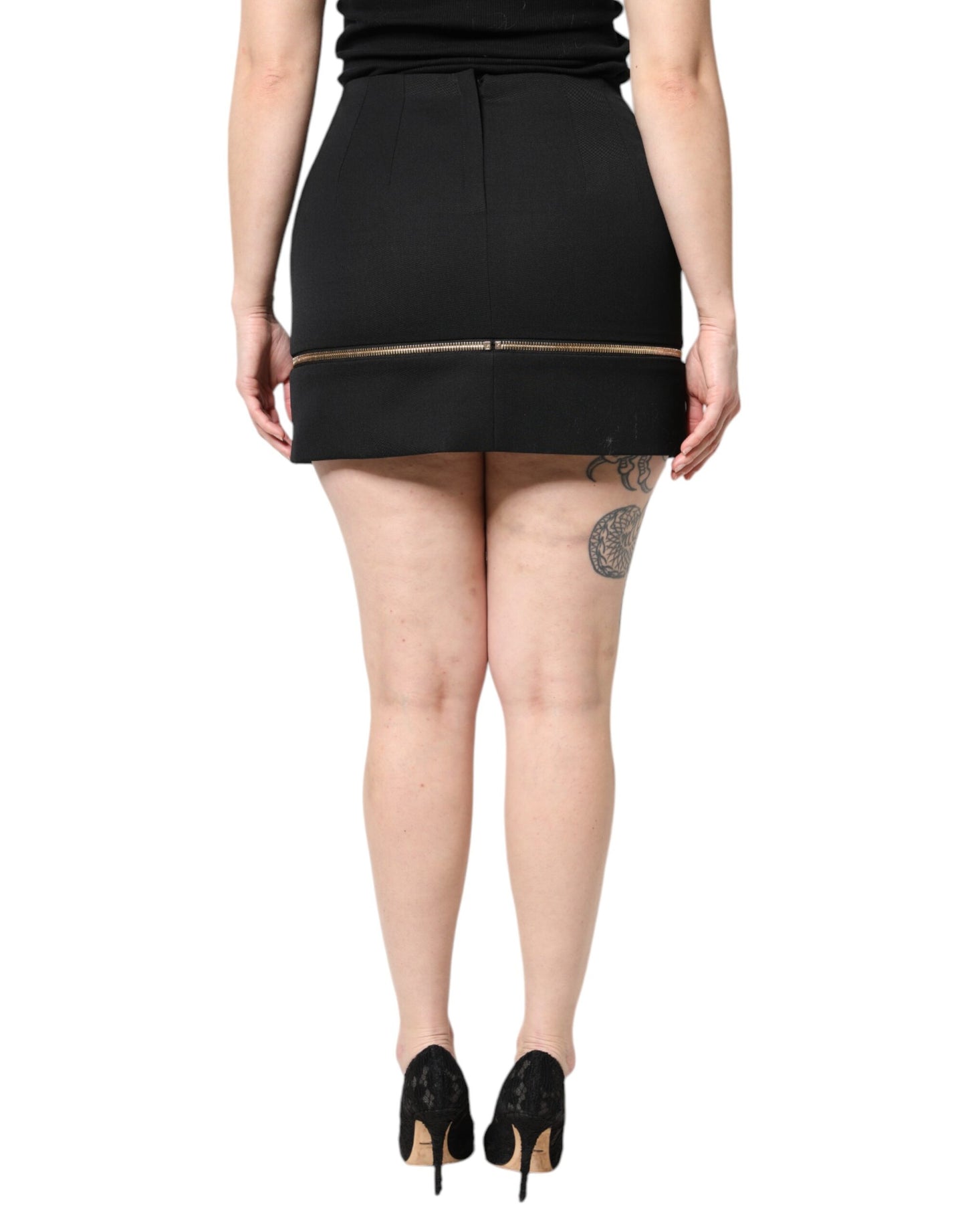 Dolce & Gabbana – Schwarzer Minirock aus Schurwolle mit hoher Taille