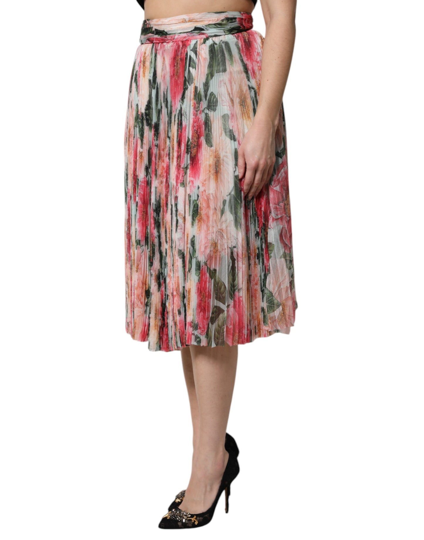 Dolce & Gabbana – Mehrfarbiger Midirock aus Seide mit Blumenmuster und hoher Taille