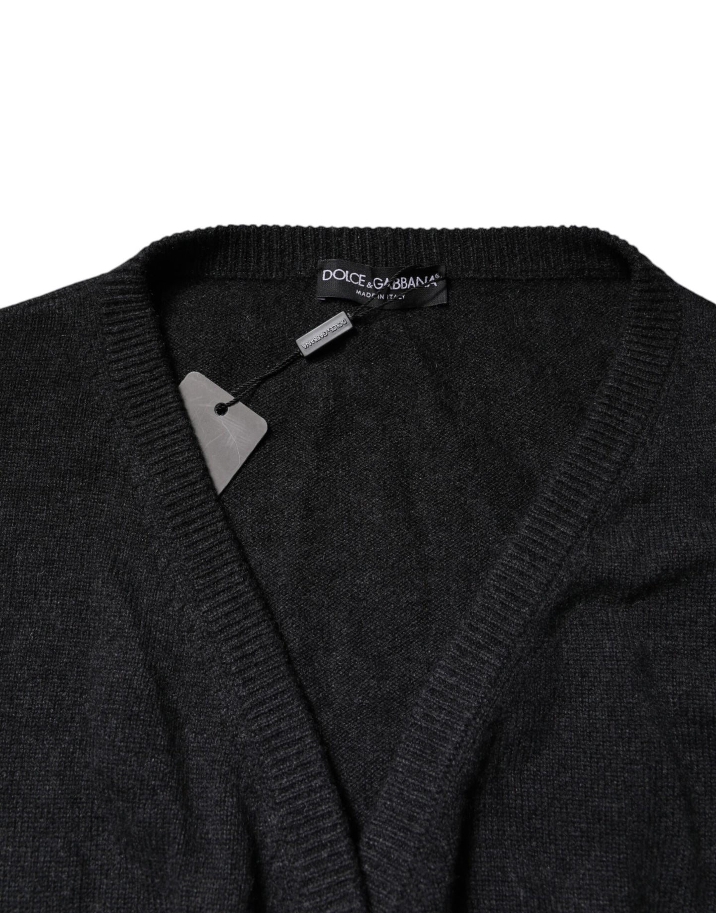 Dolce & Gabbana Grauer Kaschmirpullover mit tiefem V-Ausschnitt