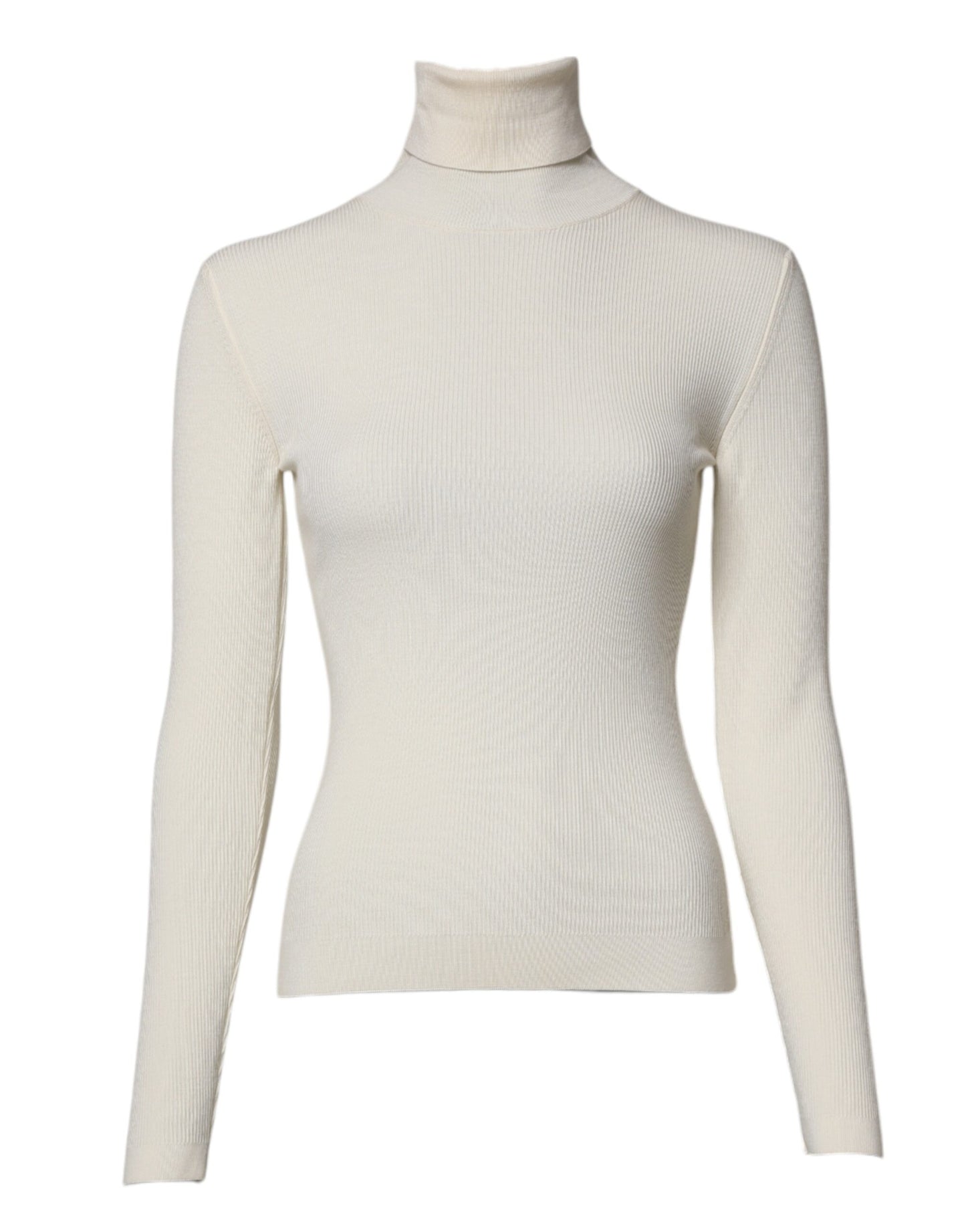 Dolce & Gabbana – Cremefarbener, schmaler Rollkragenpullover mit langen Ärmeln