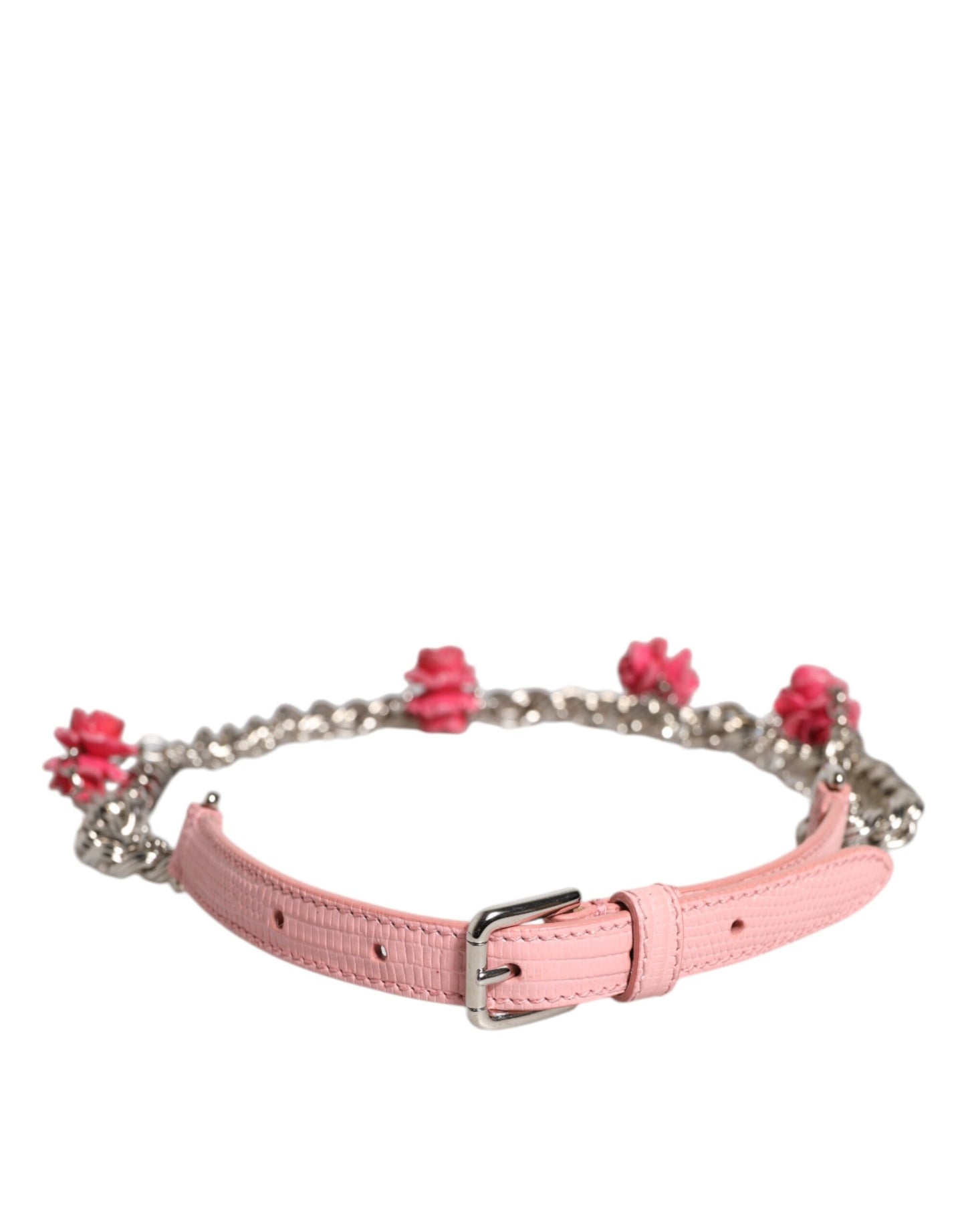 Dolce & Gabbana – Strukturierter Ledergürtel mit Rosenverzierung in Rosa
