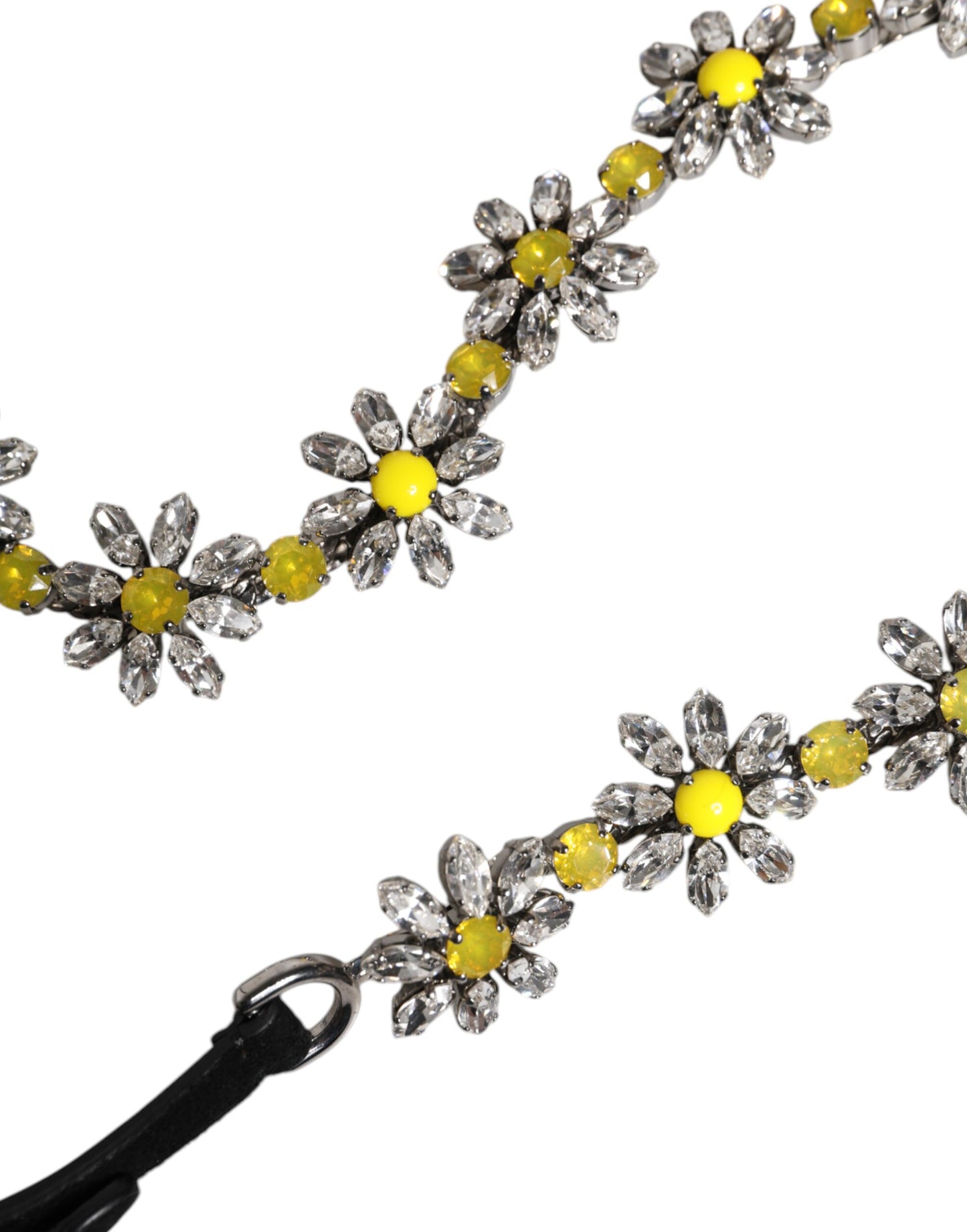 Dolce & Gabbana – Schwarzer Taillengürtel aus Leder mit Gänseblümchen- und Kristallverzierung