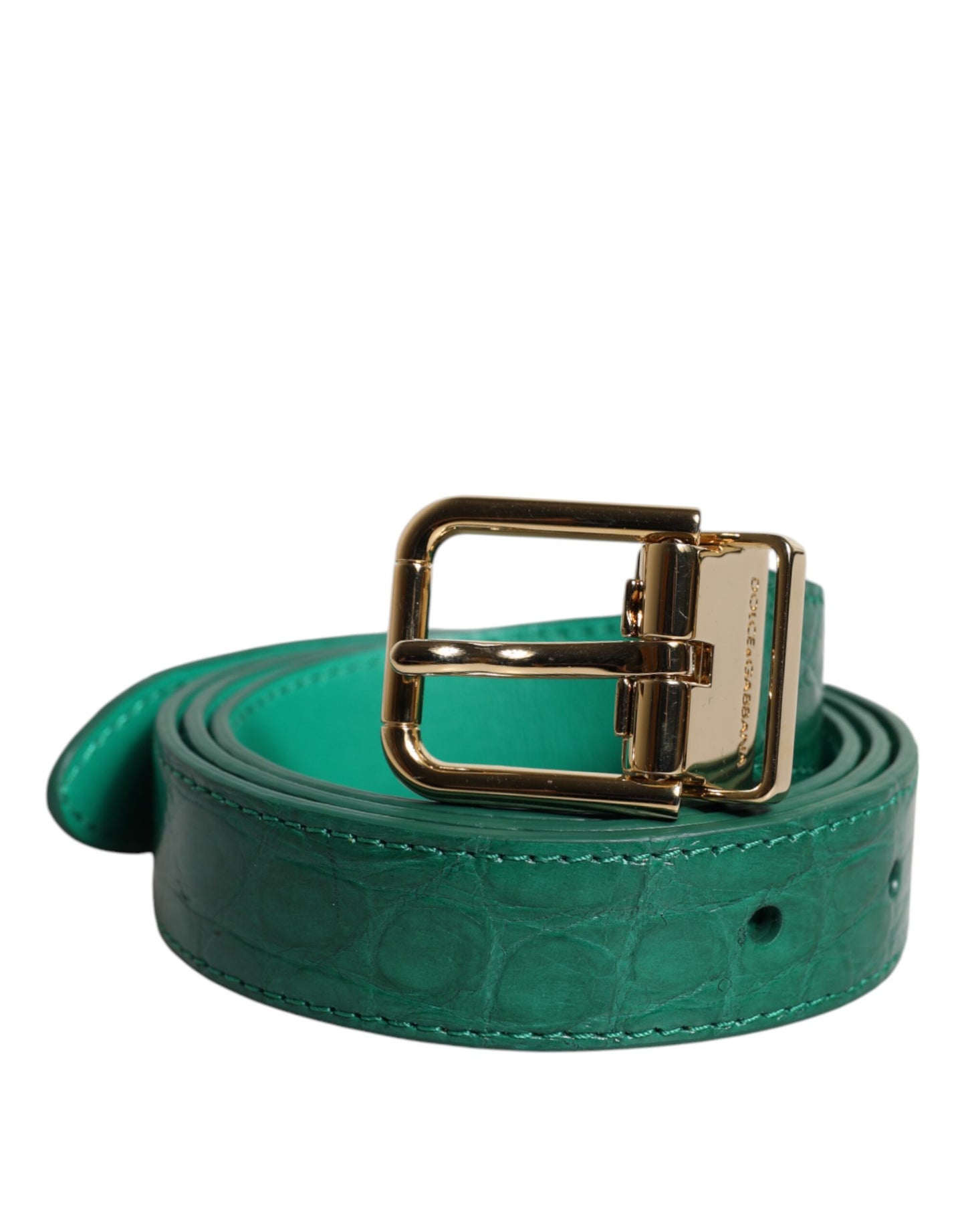 Dolce & Gabbana Grüner Ledergürtel mit Metallschnalle und Logo