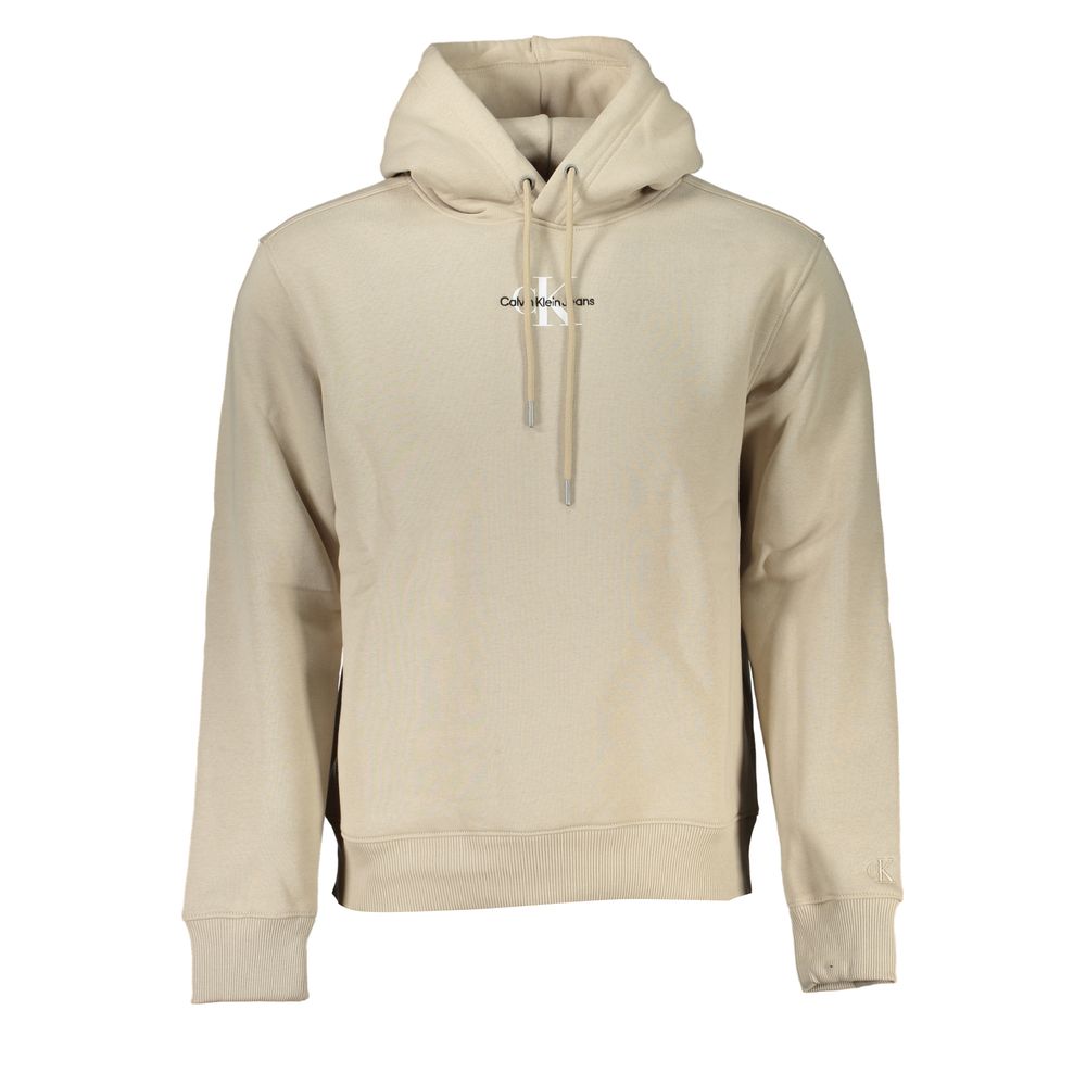 Calvin Klein – Beiges Fleece-Kapuzensweatshirt mit Logo-Stickerei