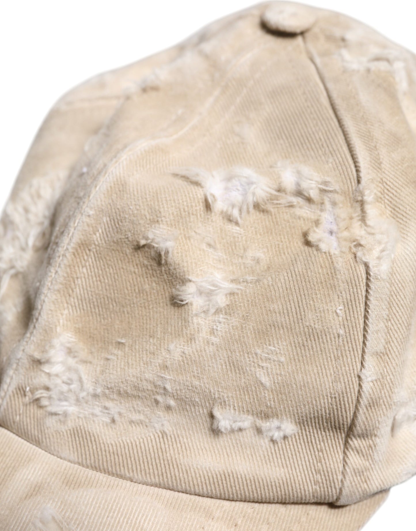 Dolce & Gabbana – Baseballkappe aus zerfetzter Baumwolle mit 6 Bahnen in Beige