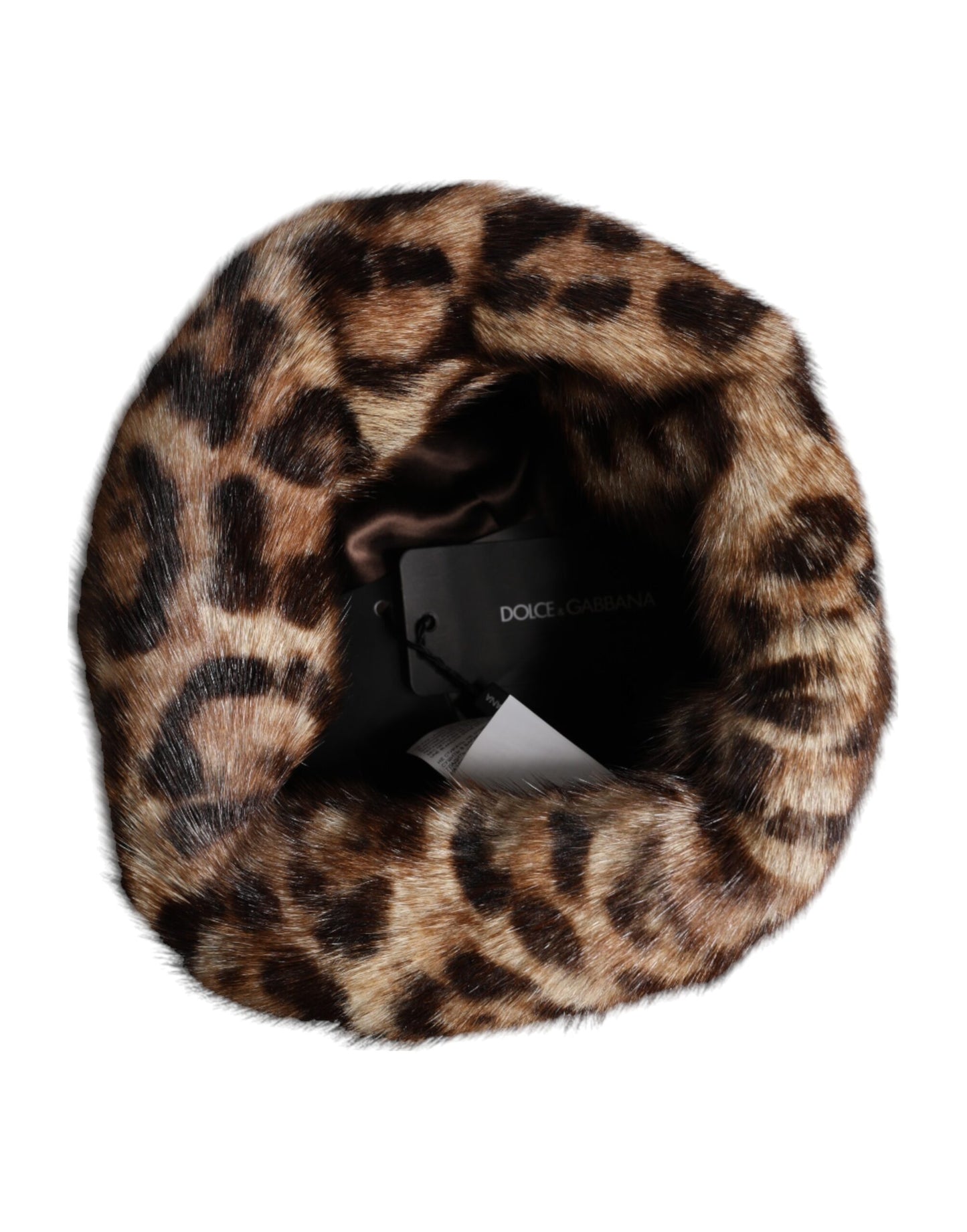 Dolce & Gabbana Brauner Leoparden-Faux-Fur-Bucket-Hut für Damen