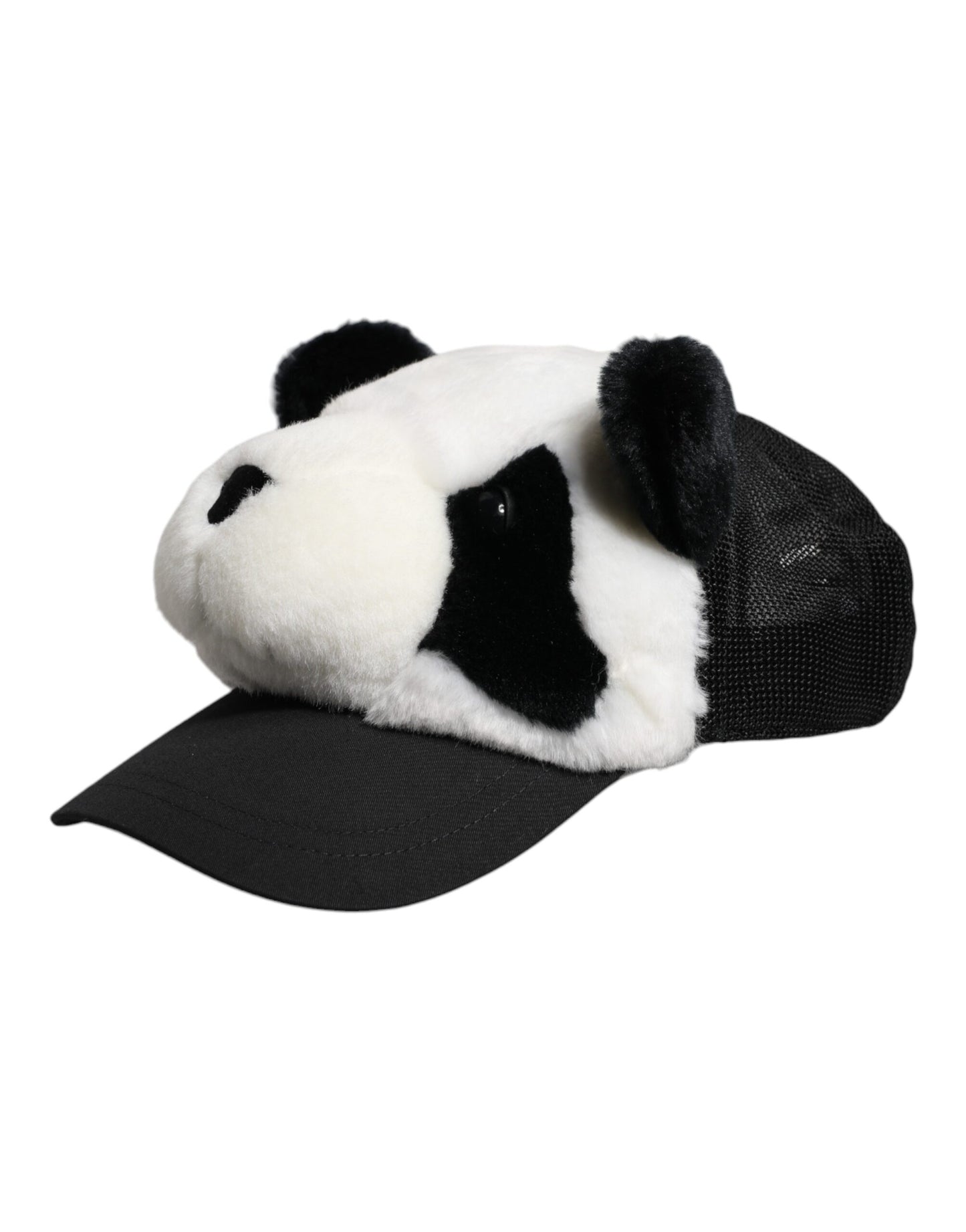 Dolce & Gabbana Schwarz-Weiß-Panda-Fell-Frauen-Baseballkappe