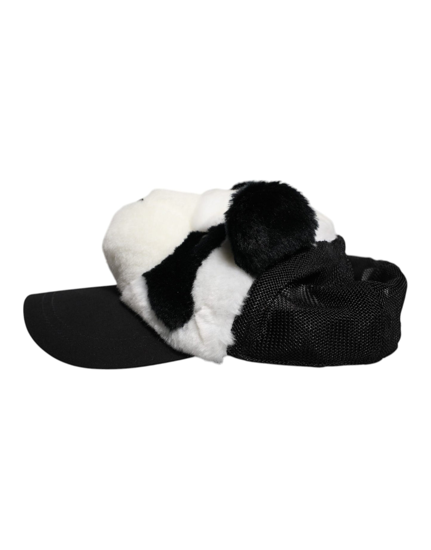 Dolce & Gabbana Schwarz-Weiß-Panda-Fell-Frauen-Baseballkappe