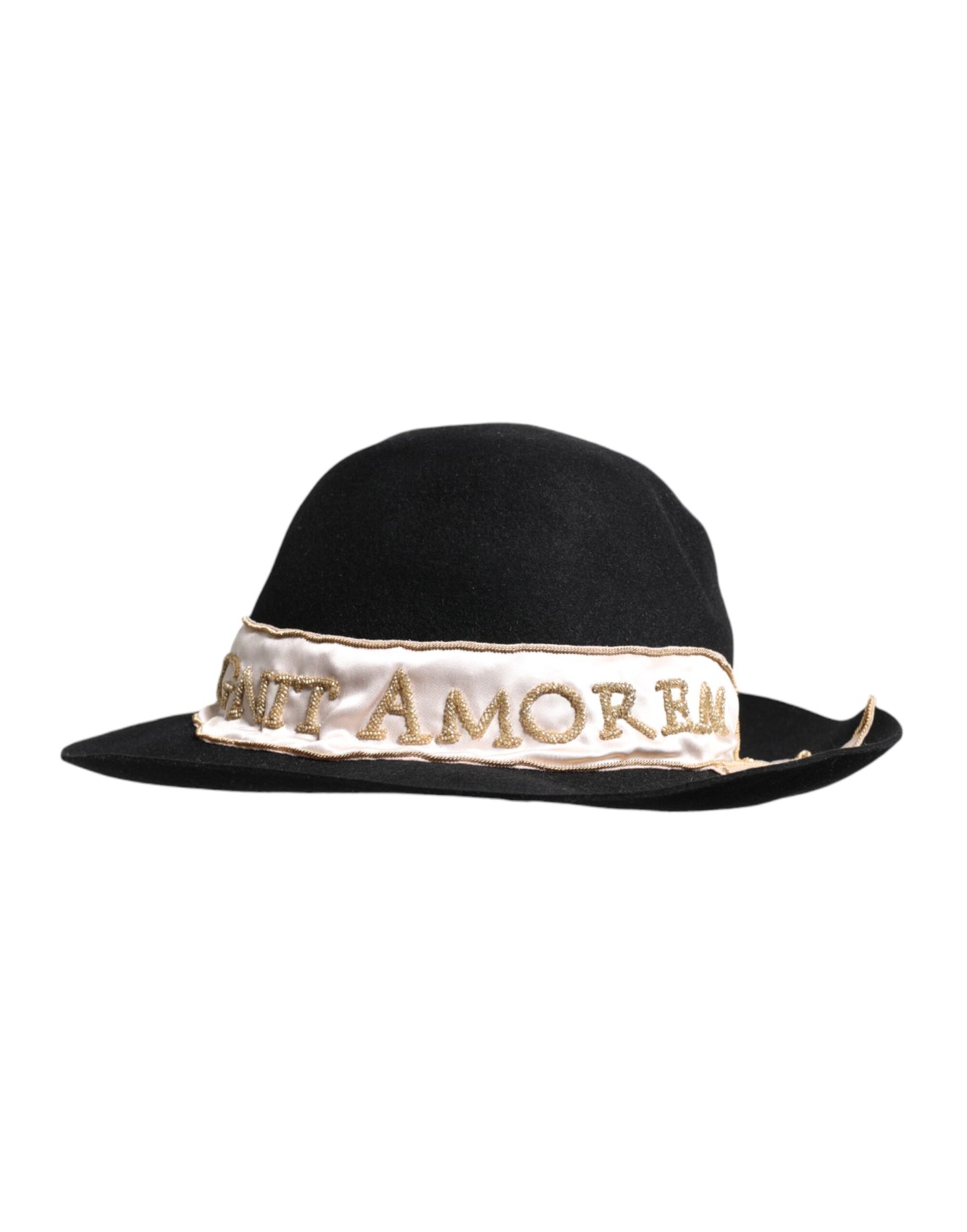 Dolce & Gabbana – Schwarzer Hut mit Logo und Paillettenstickerei und breiter Krempe