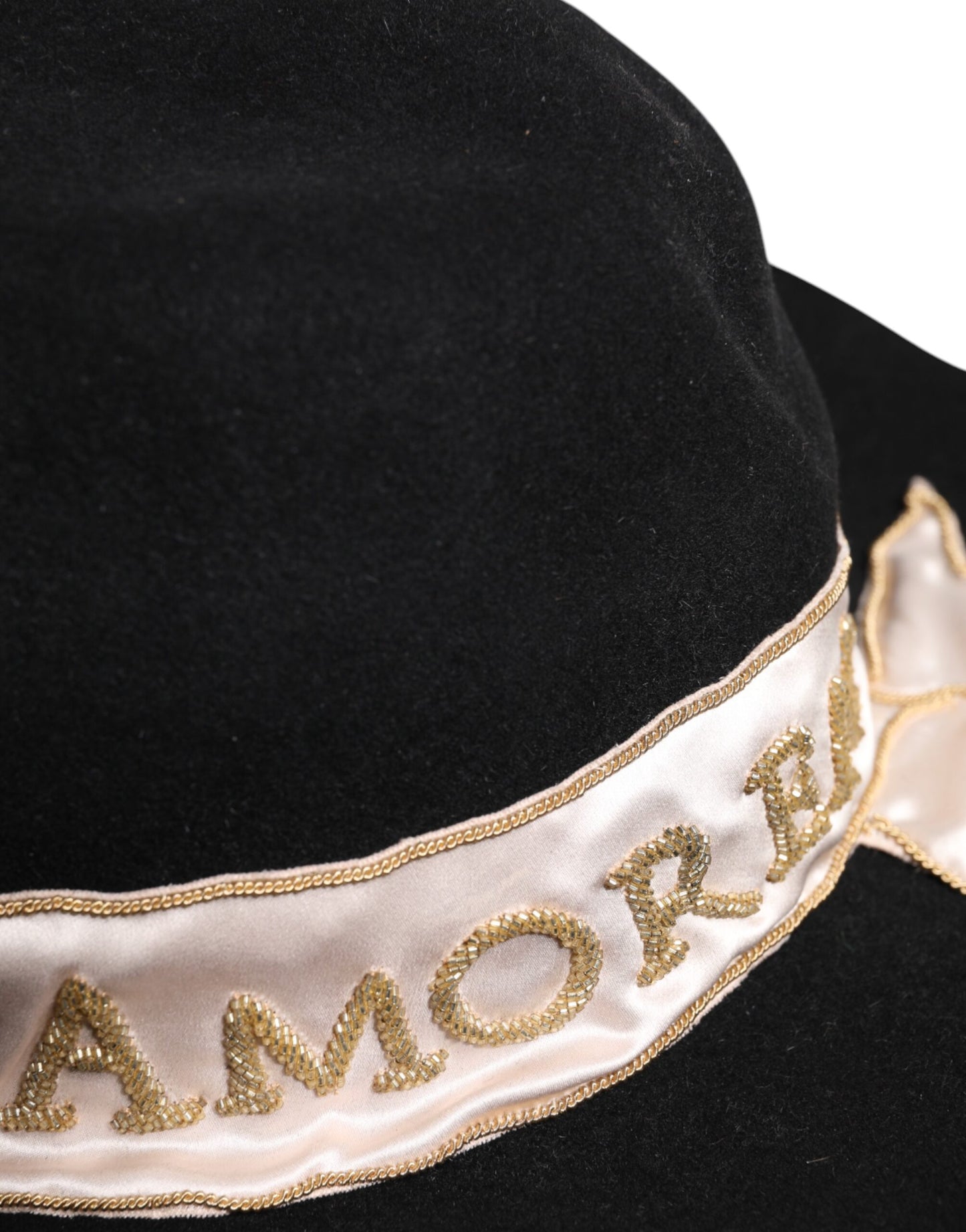Dolce & Gabbana – Schwarzer Hut mit Logo und Paillettenstickerei und breiter Krempe