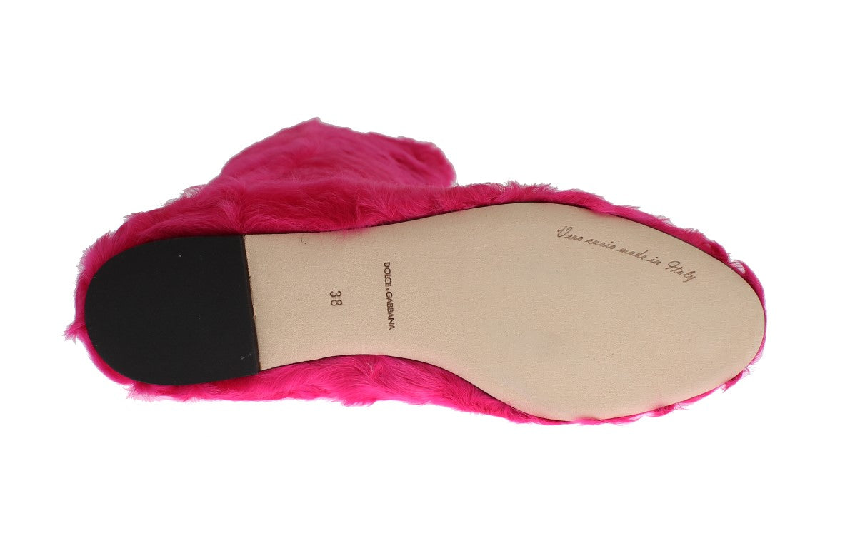 Dolce & Gabbana, Rosa, flache Stiefel aus Lammfellleder