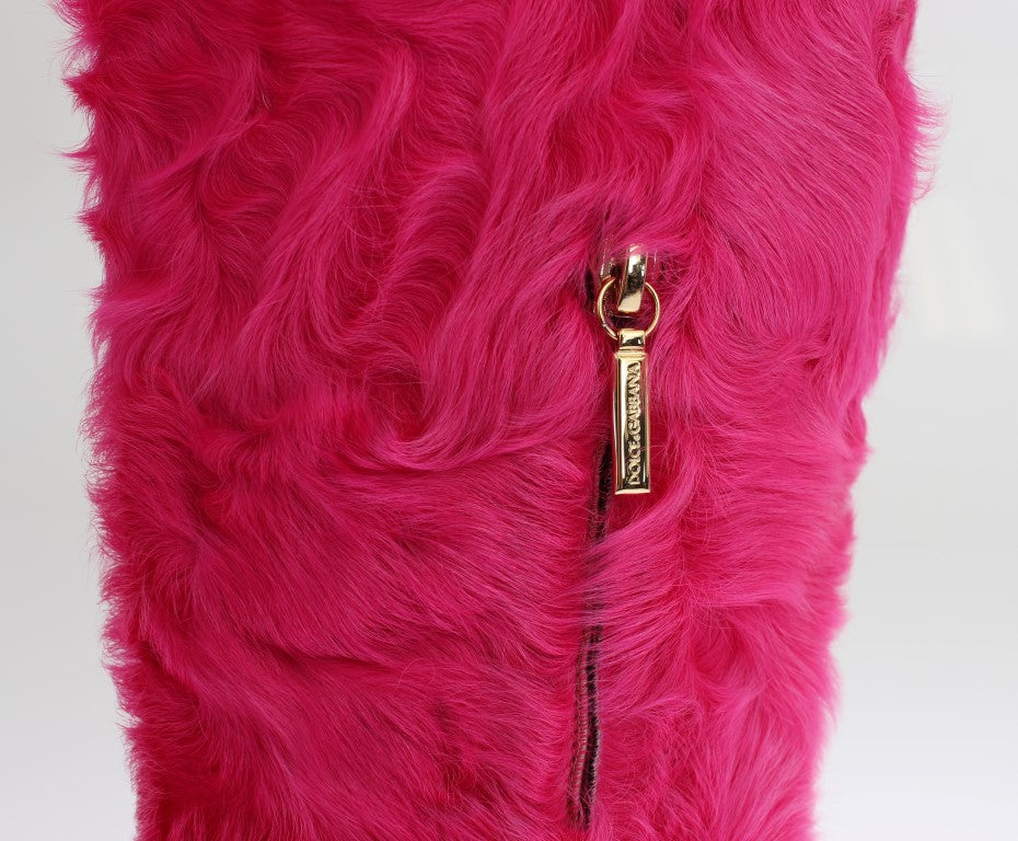 Dolce & Gabbana, Rosa, flache Stiefel aus Lammfellleder