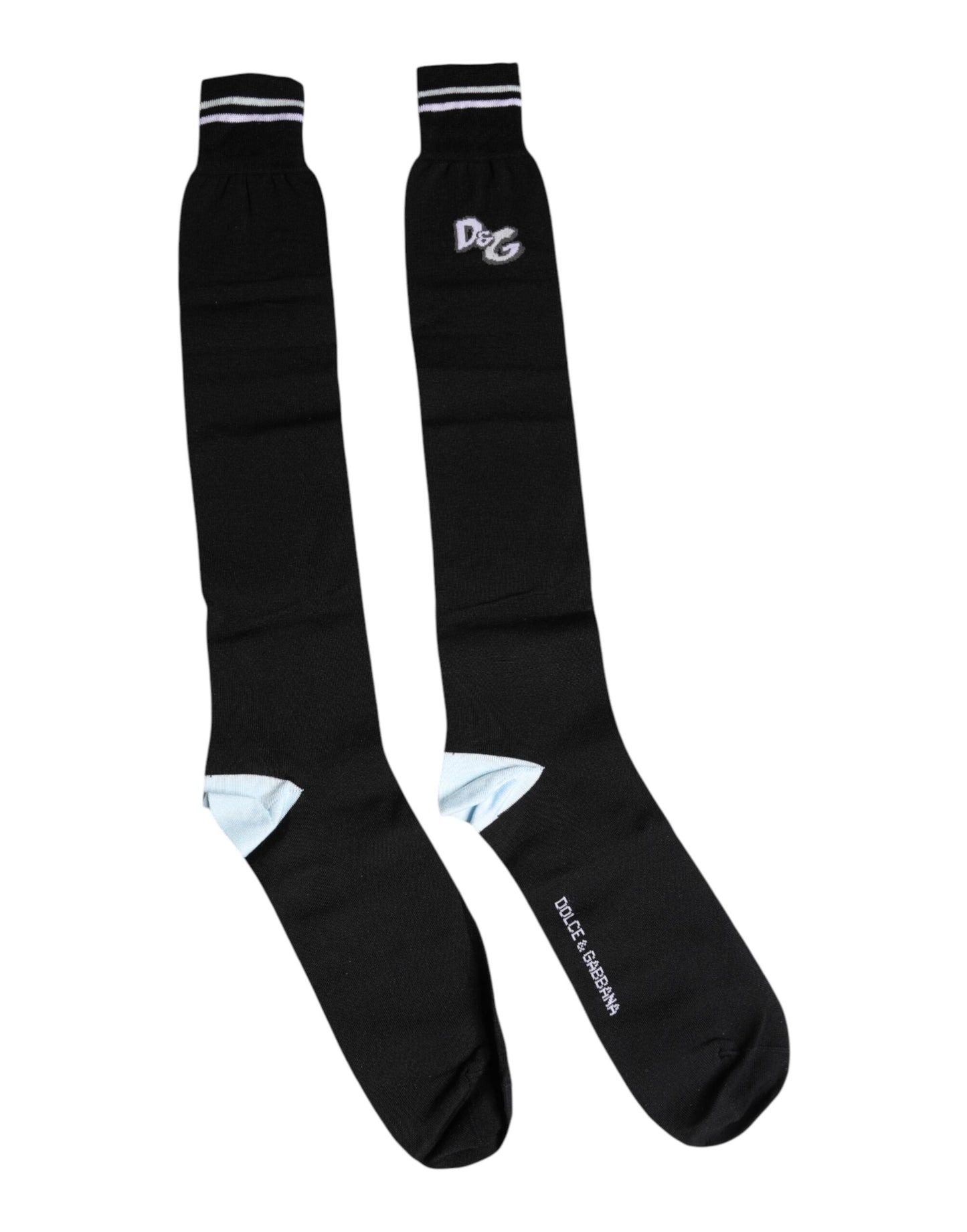 Dolce & Gabbana – Wadenlange Baumwollsocken mit DG-Logo-Print in Schwarz