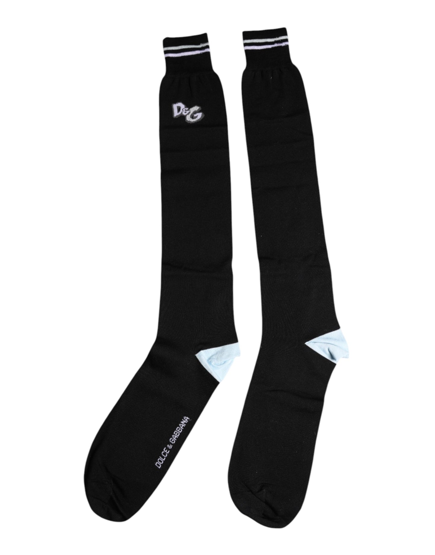 Dolce & Gabbana – Wadenlange Baumwollsocken mit DG-Logo-Print in Schwarz