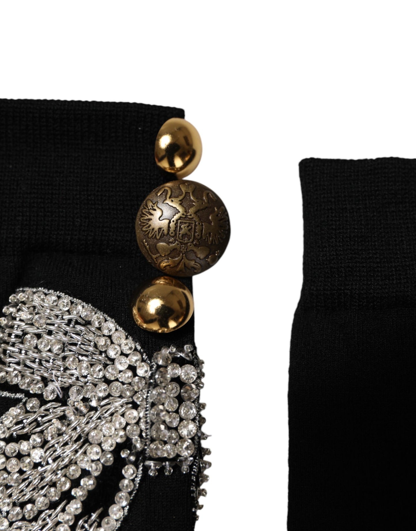Dolce & Gabbana – Schwarze Stricksocken mit Blumen- und Kristallverzierung