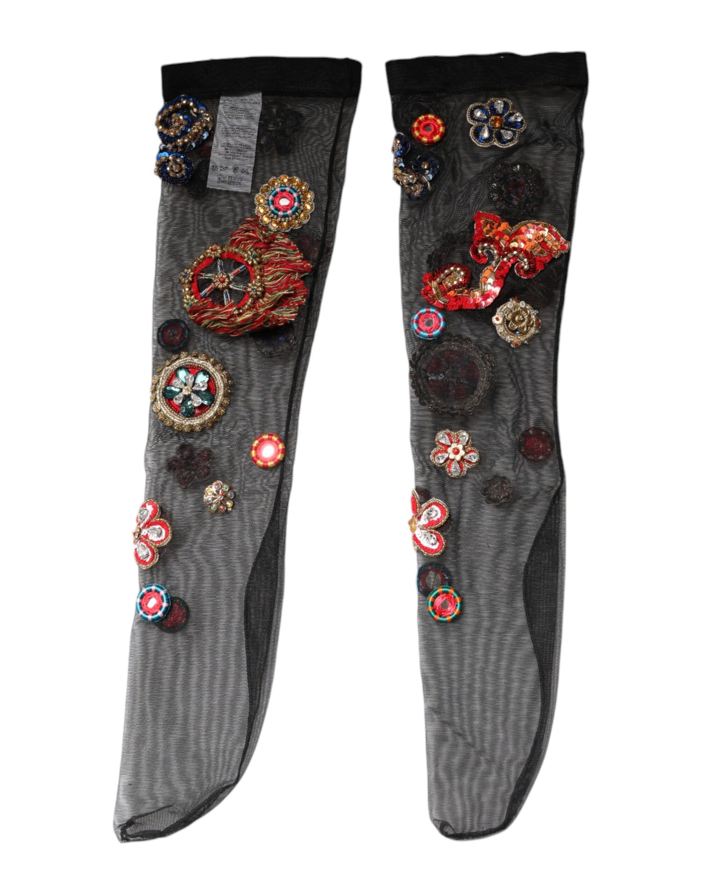 Dolce & Gabbana Schwarze Stretch-Carretto-Strümpfe mit Kristallen