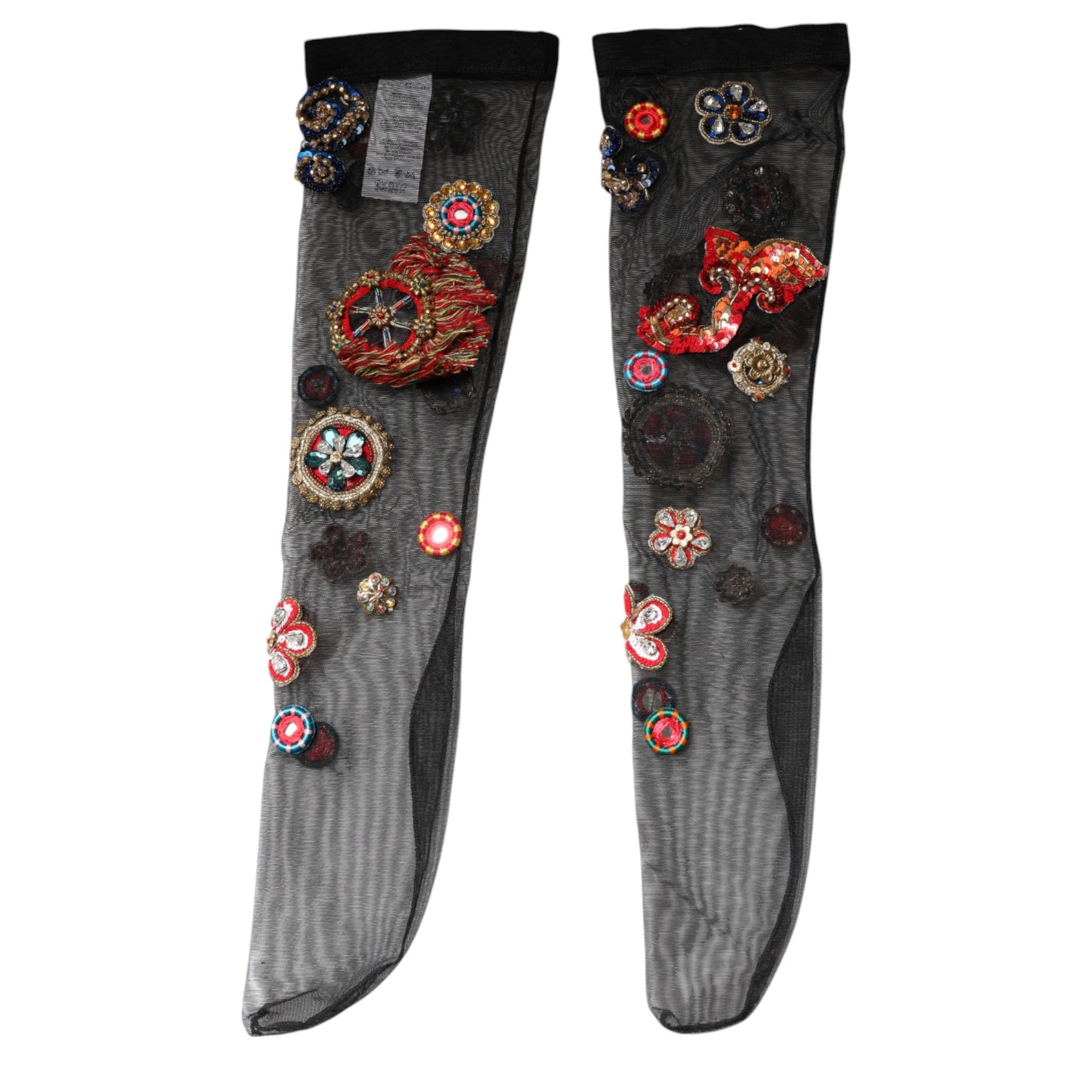 Dolce & Gabbana Schwarze Stretch-Carretto-Strümpfe mit Kristallen