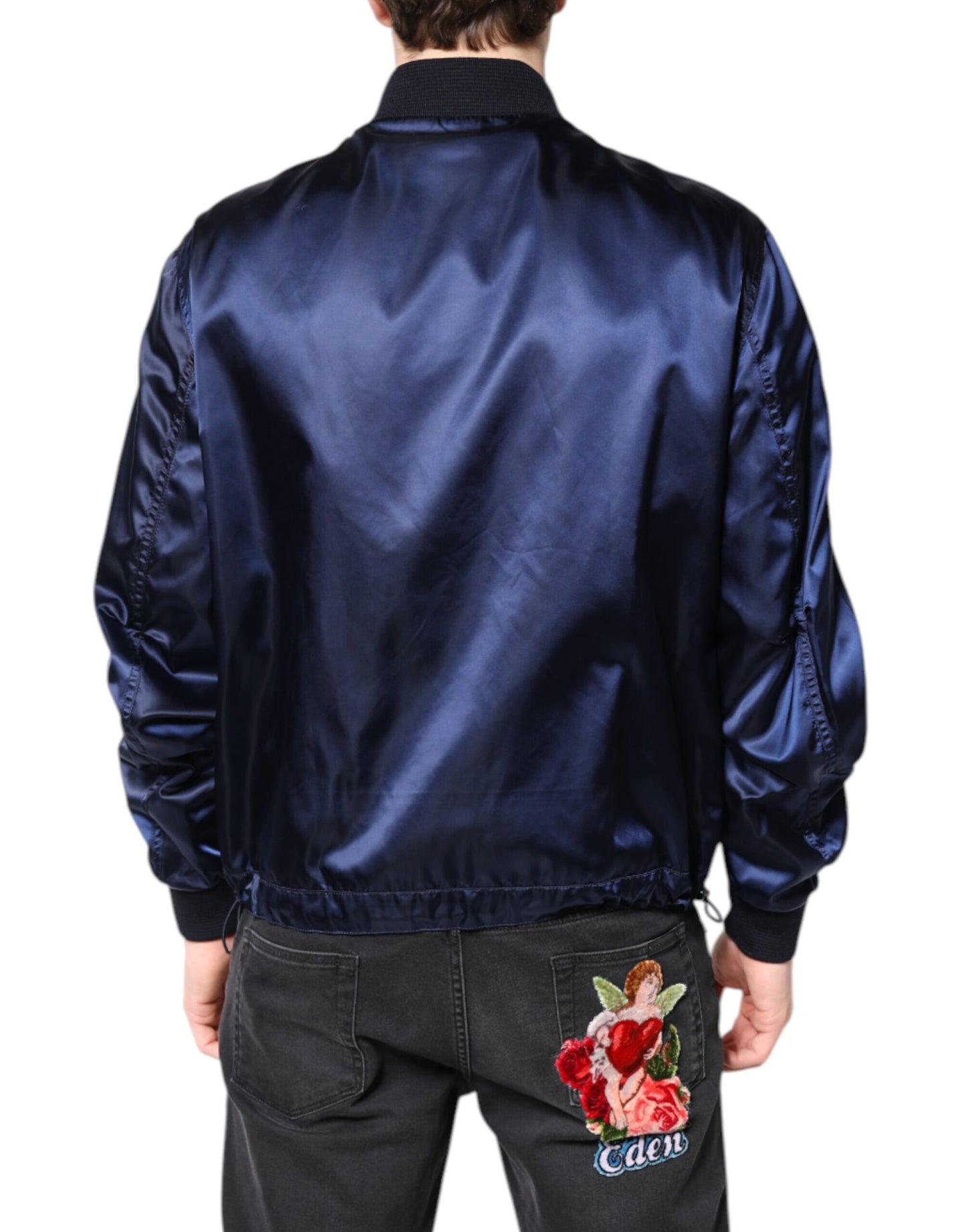 Dolce & Gabbana – Blaue Nylon-Bomberjacke „DG Crown“ mit durchgehendem Reißverschluss