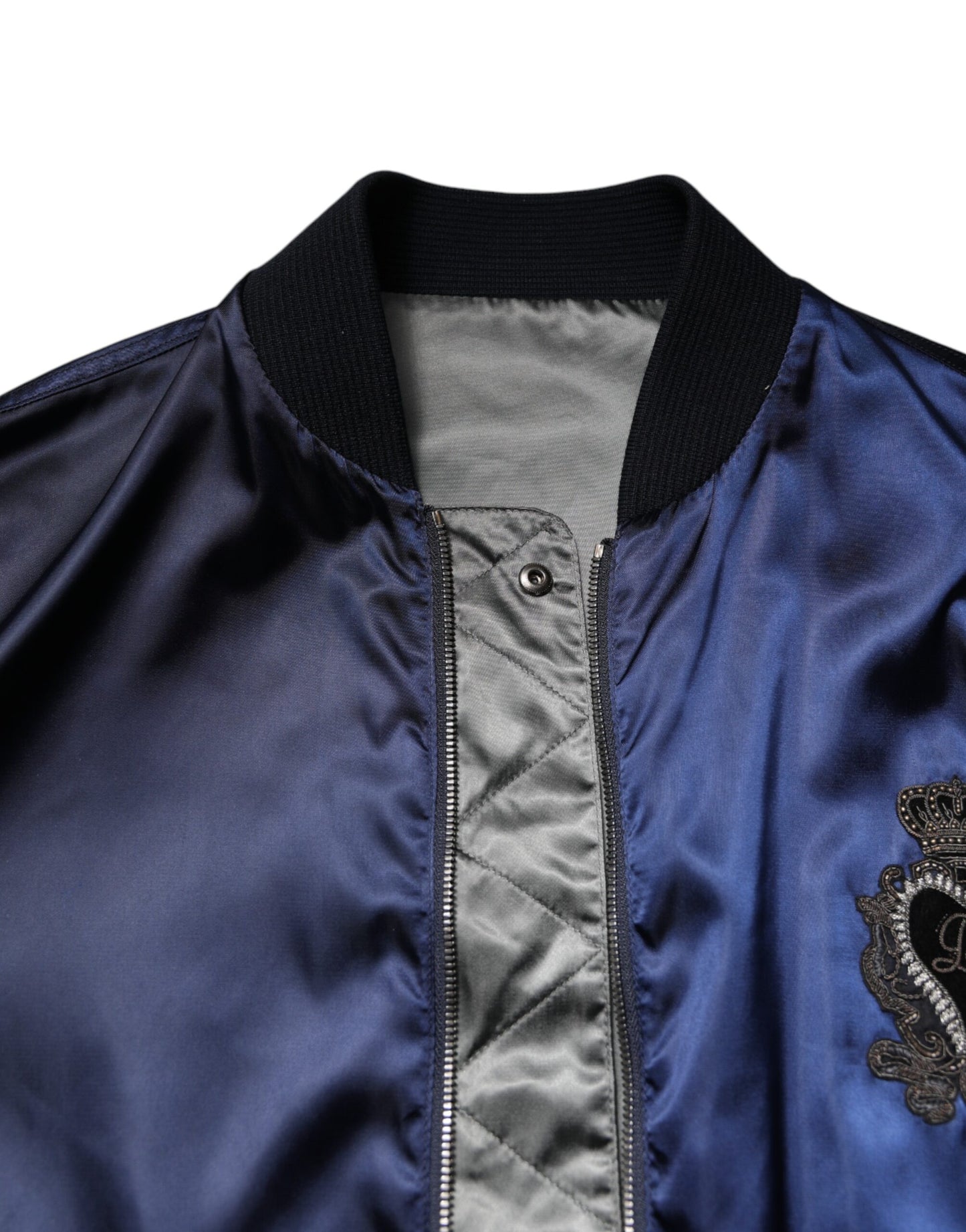 Dolce & Gabbana – Blaue Nylon-Bomberjacke „DG Crown“ mit durchgehendem Reißverschluss