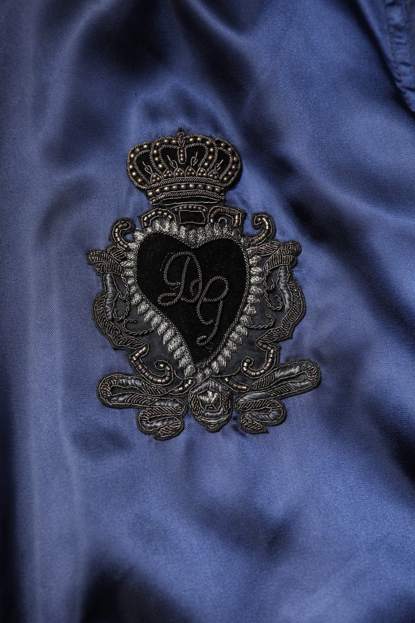 Dolce & Gabbana – Blaue Nylon-Bomberjacke „DG Crown“ mit durchgehendem Reißverschluss