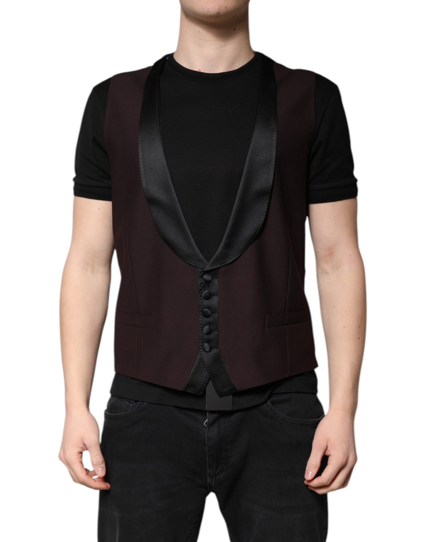 Dolce & Gabbana Kastanienbraune Wollweste, formelle Weste