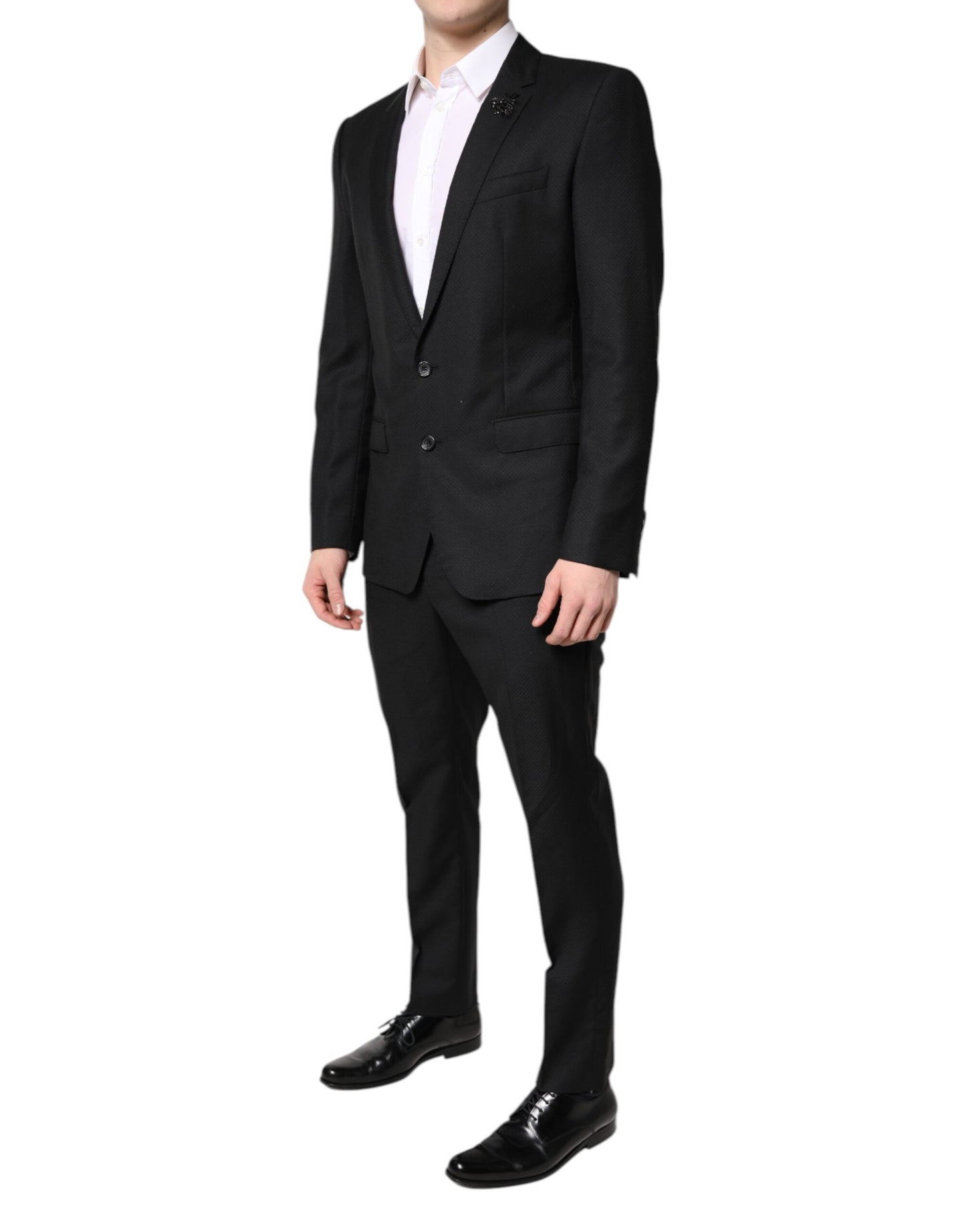Dolce & Gabbana – Schwarzer, einreihiger, zweiteiliger Anzug aus Wolle
