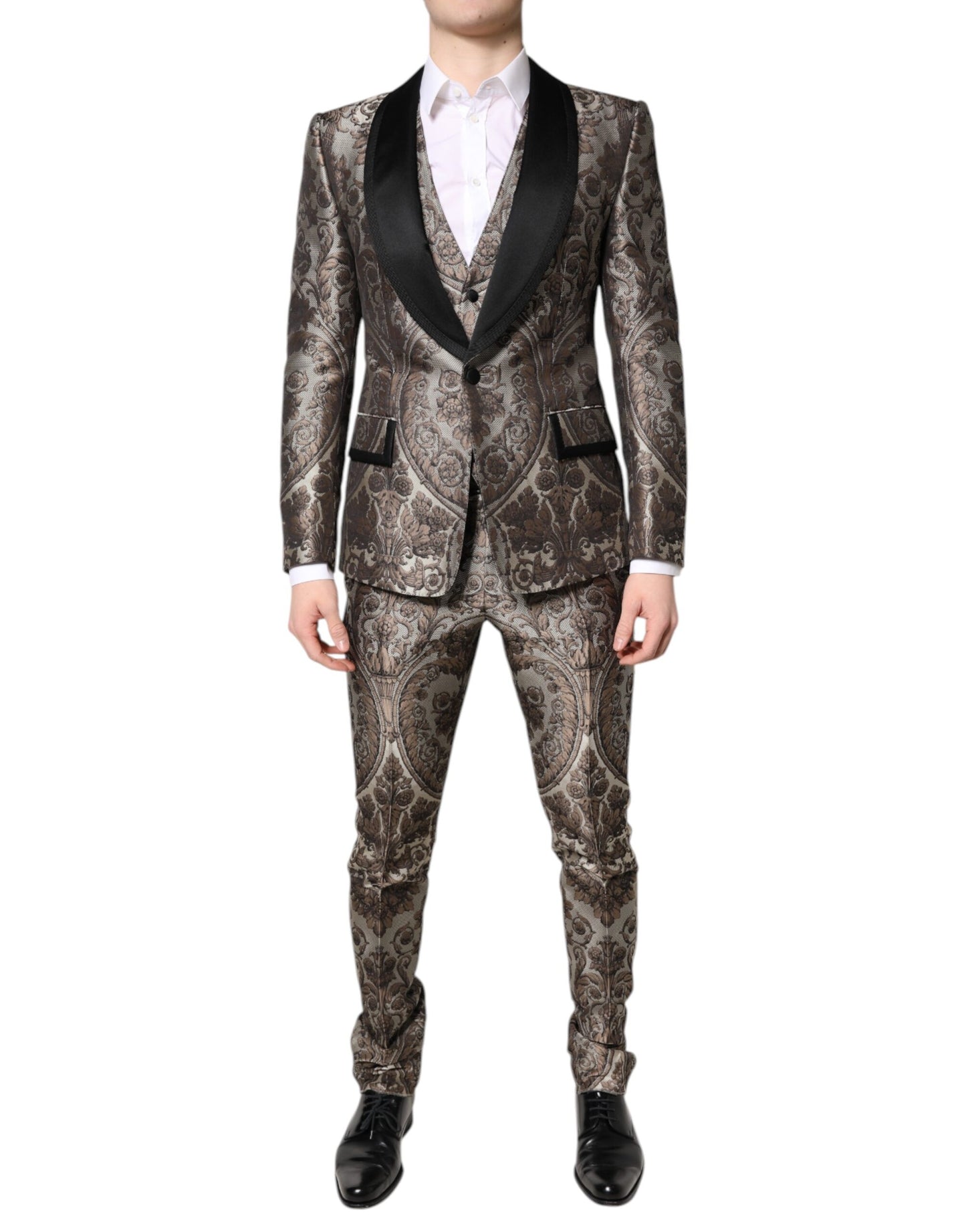 Dolce & Gabbana – Mehrfarbiger, einreihiger, dreiteiliger Jacquard-Anzug