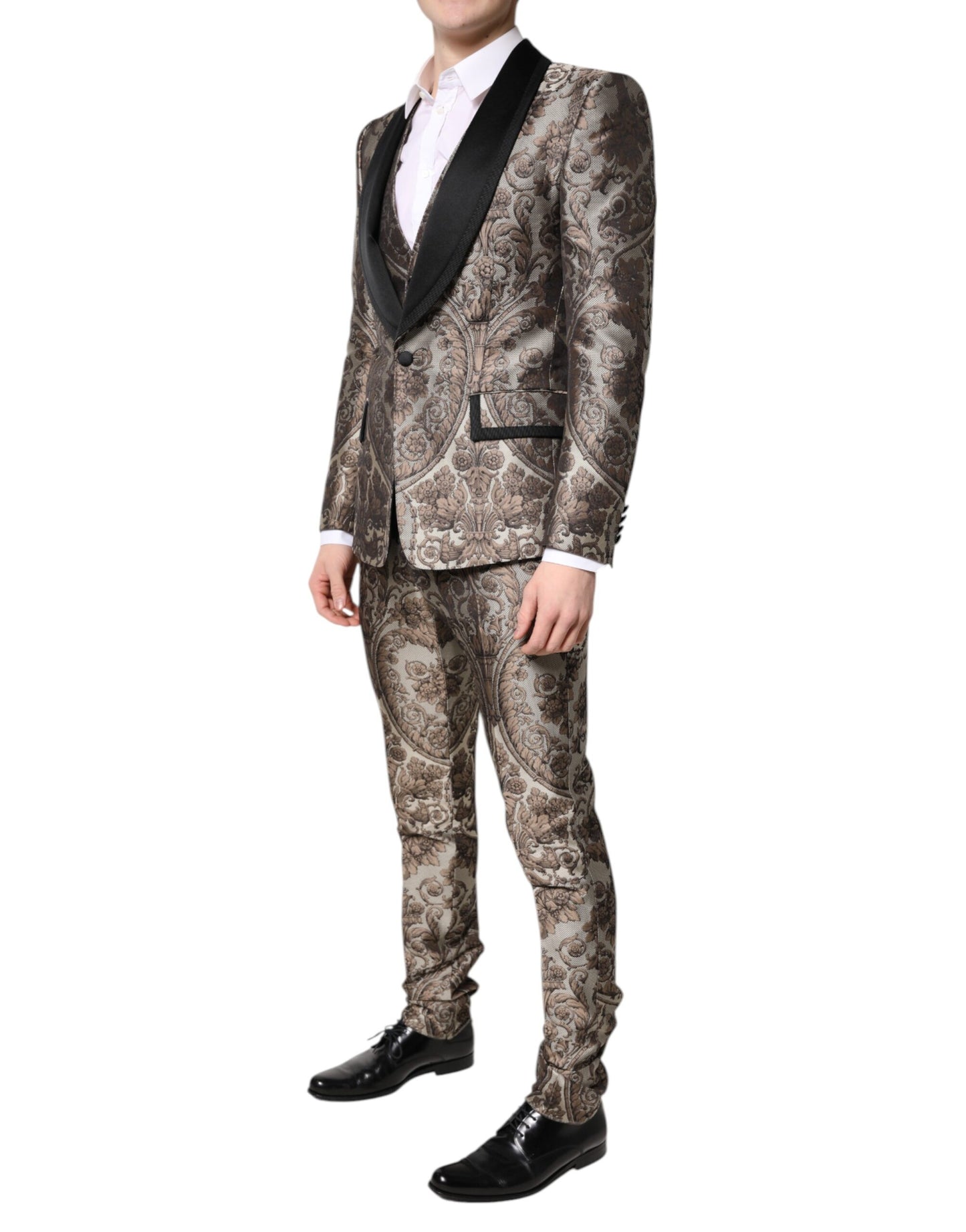 Dolce & Gabbana – Mehrfarbiger, einreihiger, dreiteiliger Jacquard-Anzug