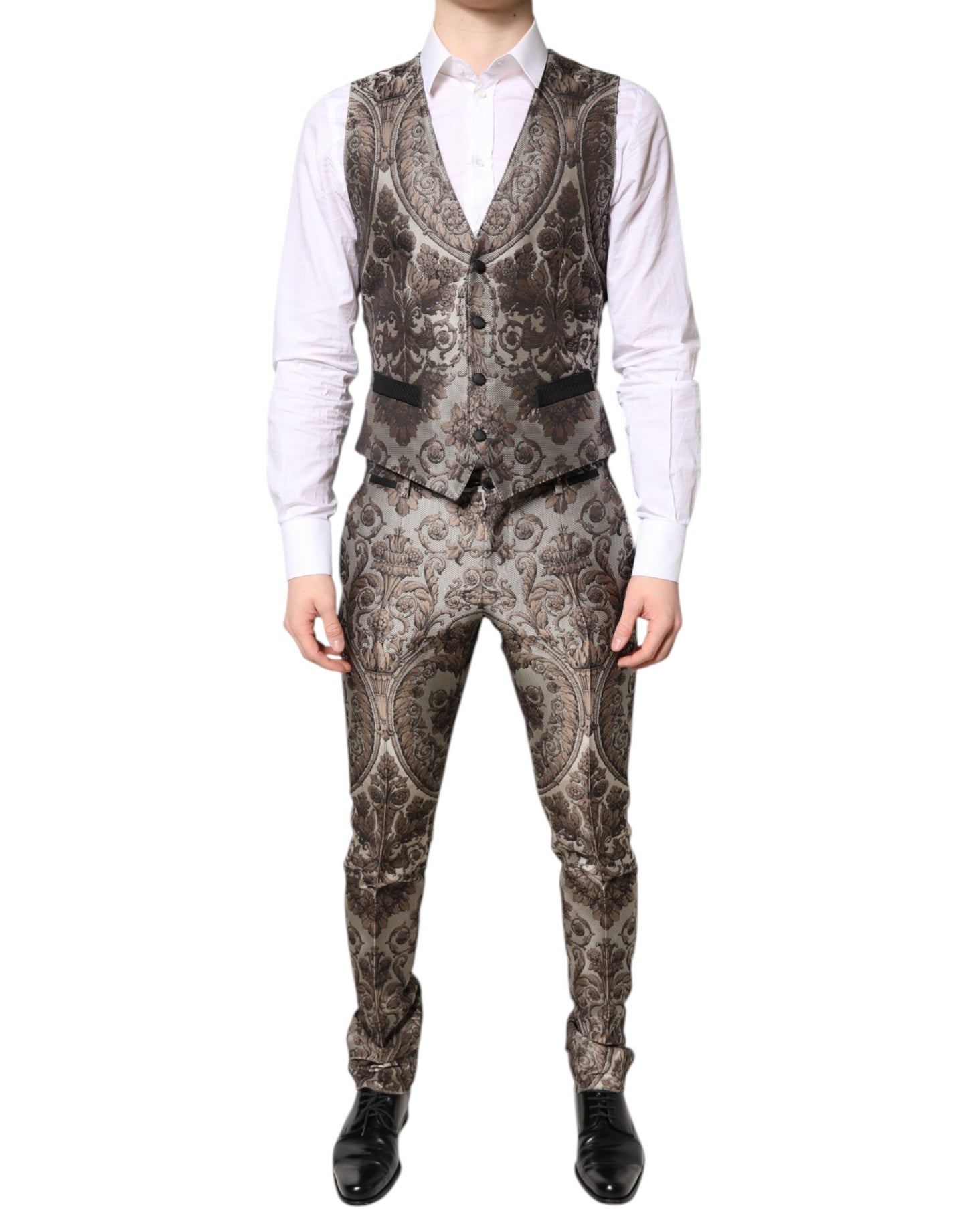 Dolce & Gabbana – Mehrfarbiger, einreihiger, dreiteiliger Jacquard-Anzug