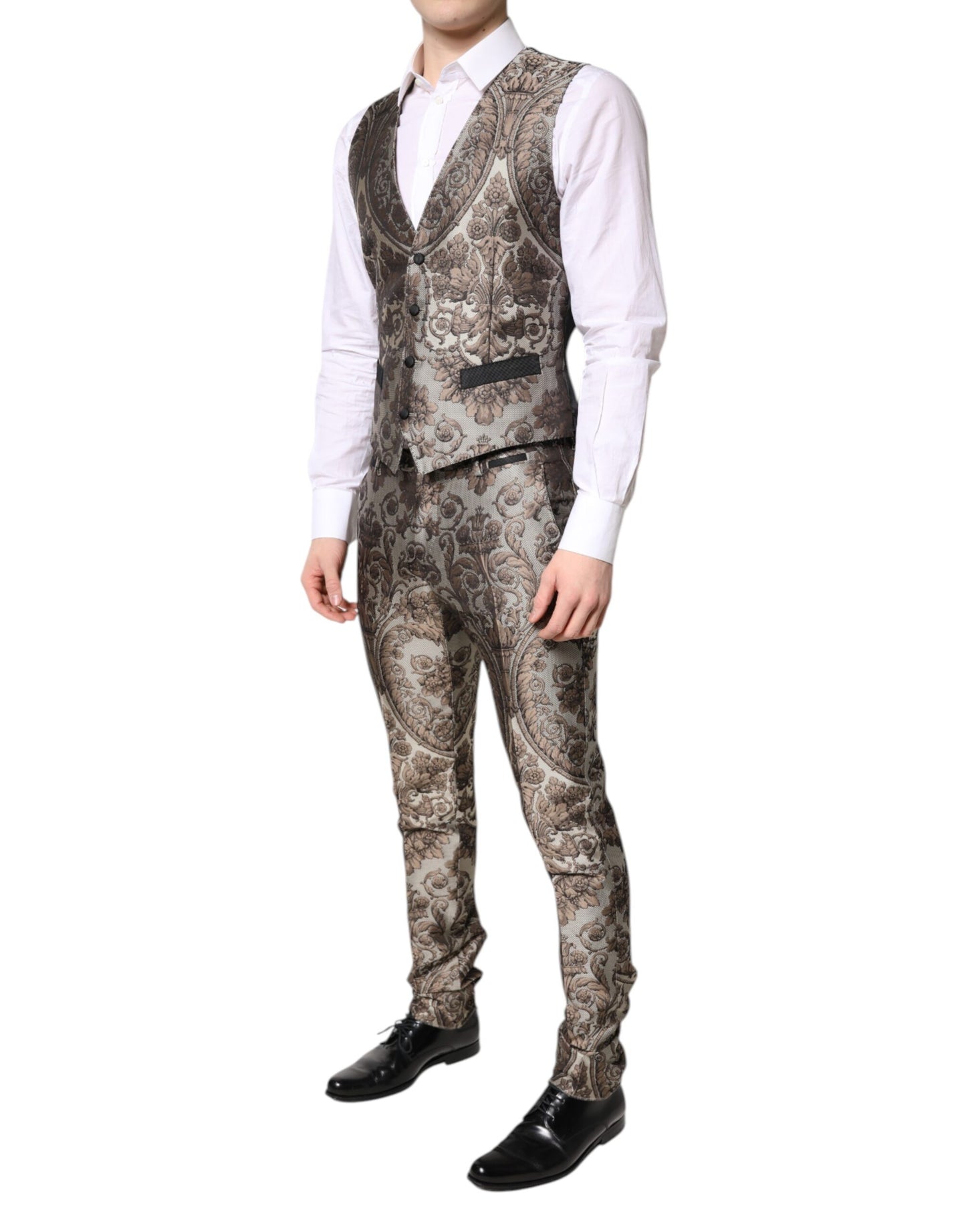 Dolce & Gabbana – Mehrfarbiger, einreihiger, dreiteiliger Jacquard-Anzug