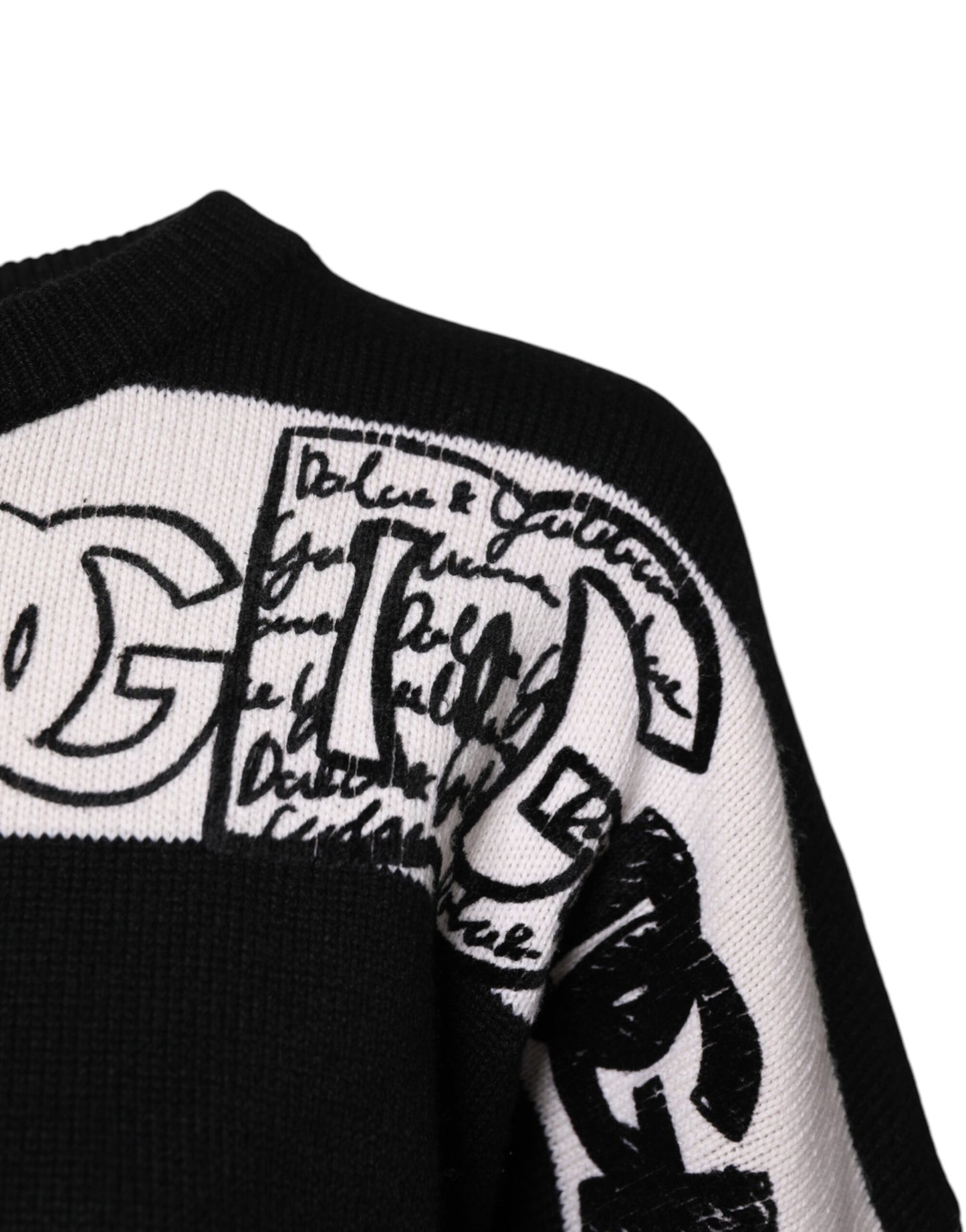 Dolce & Gabbana Schwarz-Weiß-Pullover aus Wolle mit Logo-Print