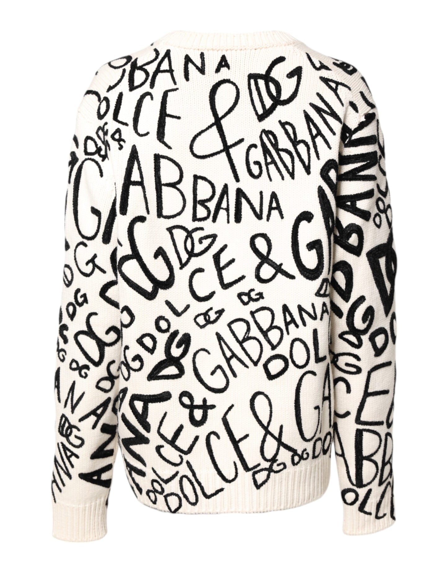 Dolce & Gabbana Weiß Schwarz Logo Print Damen Pullover Pullover
