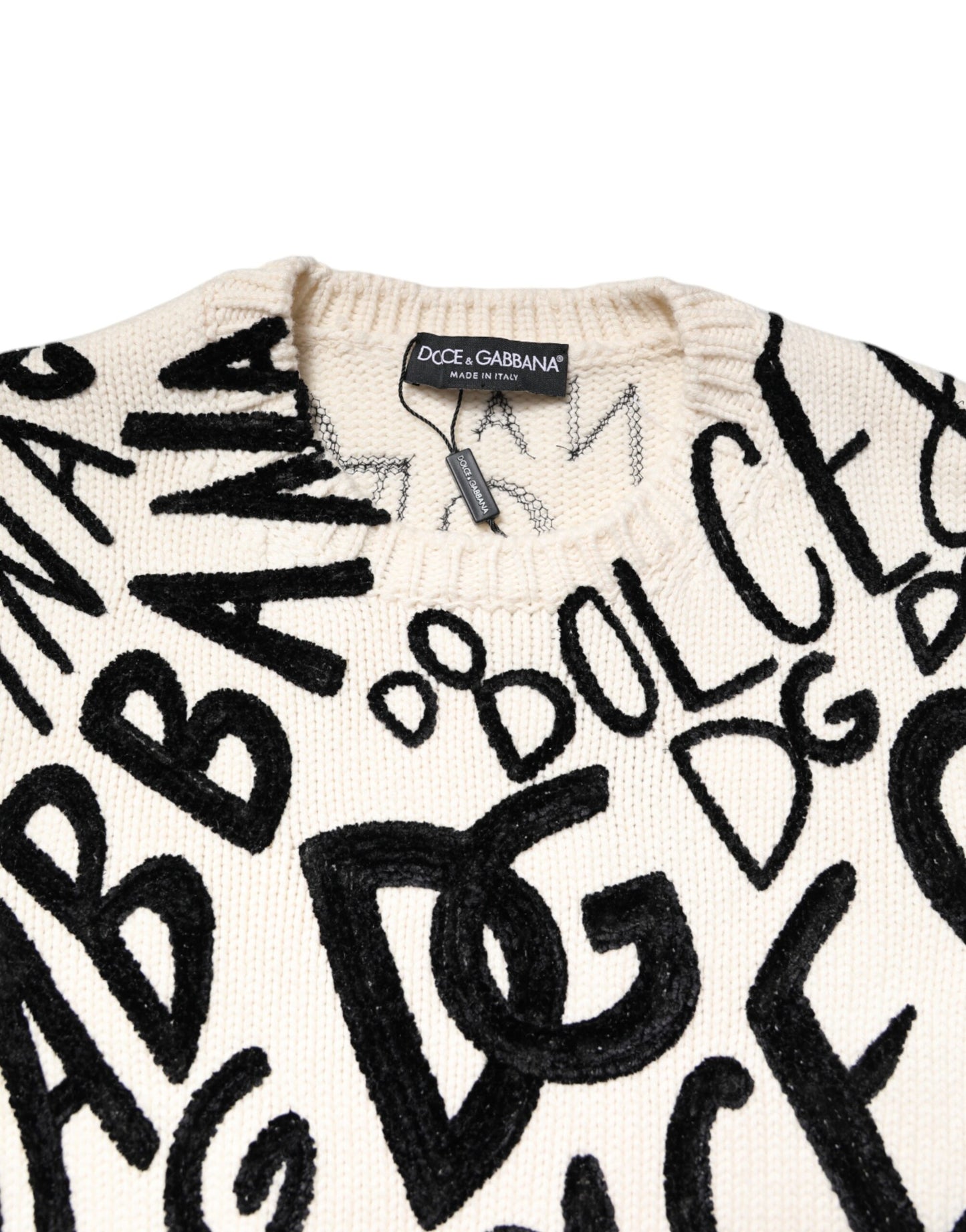 Dolce & Gabbana Weiß Schwarz Logo Print Damen Pullover Pullover