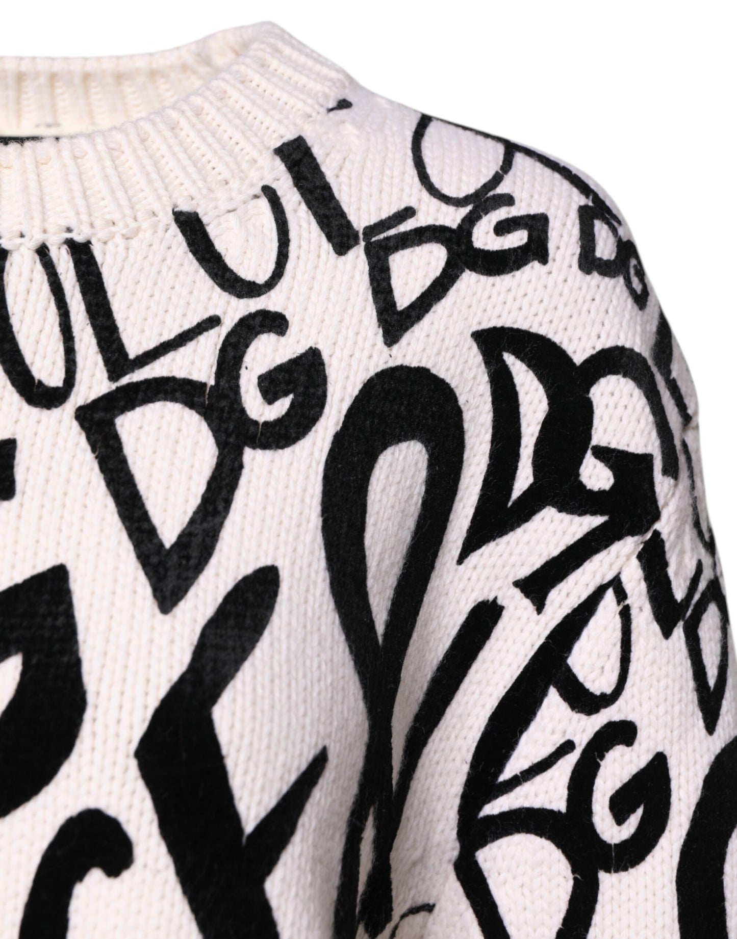 Dolce & Gabbana Weiß Schwarz Logo Print Damen Pullover Pullover