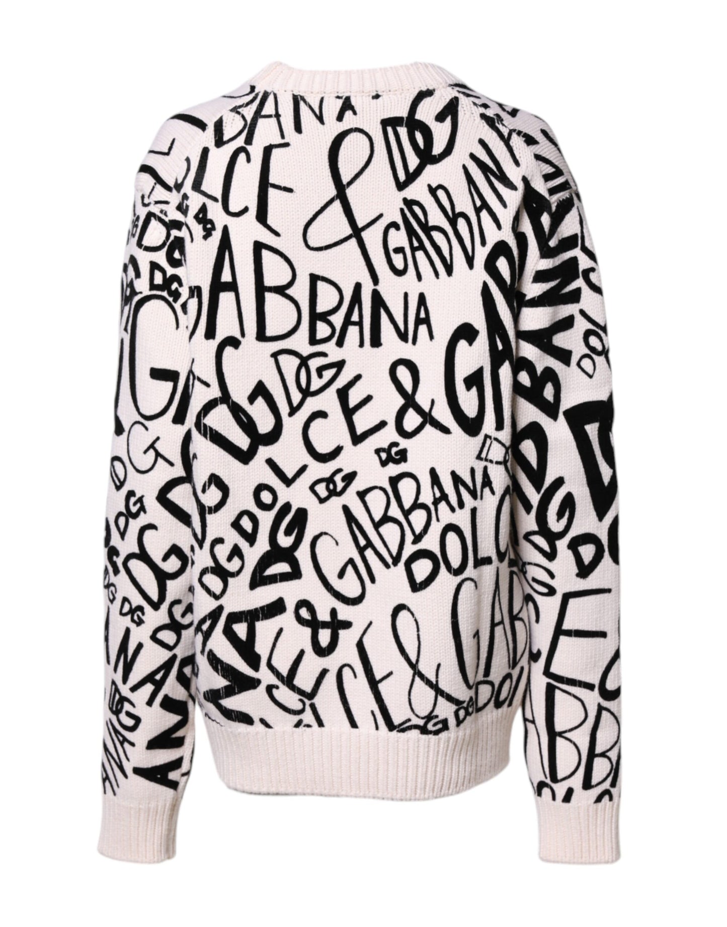 Dolce & Gabbana Weiß Schwarz Logo Print Damen Pullover Pullover