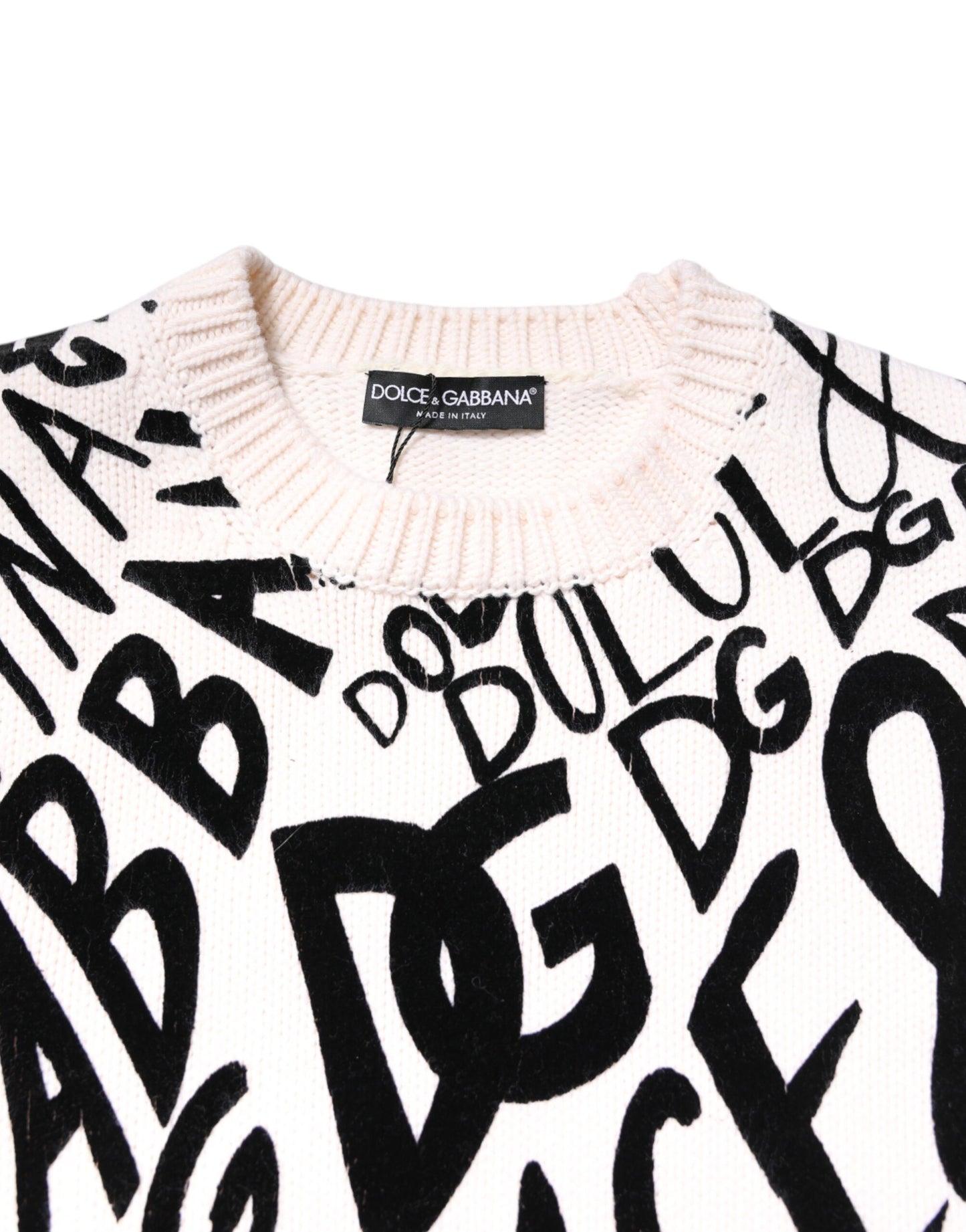 Dolce & Gabbana Weiß Schwarz Logo Print Damen Pullover Pullover