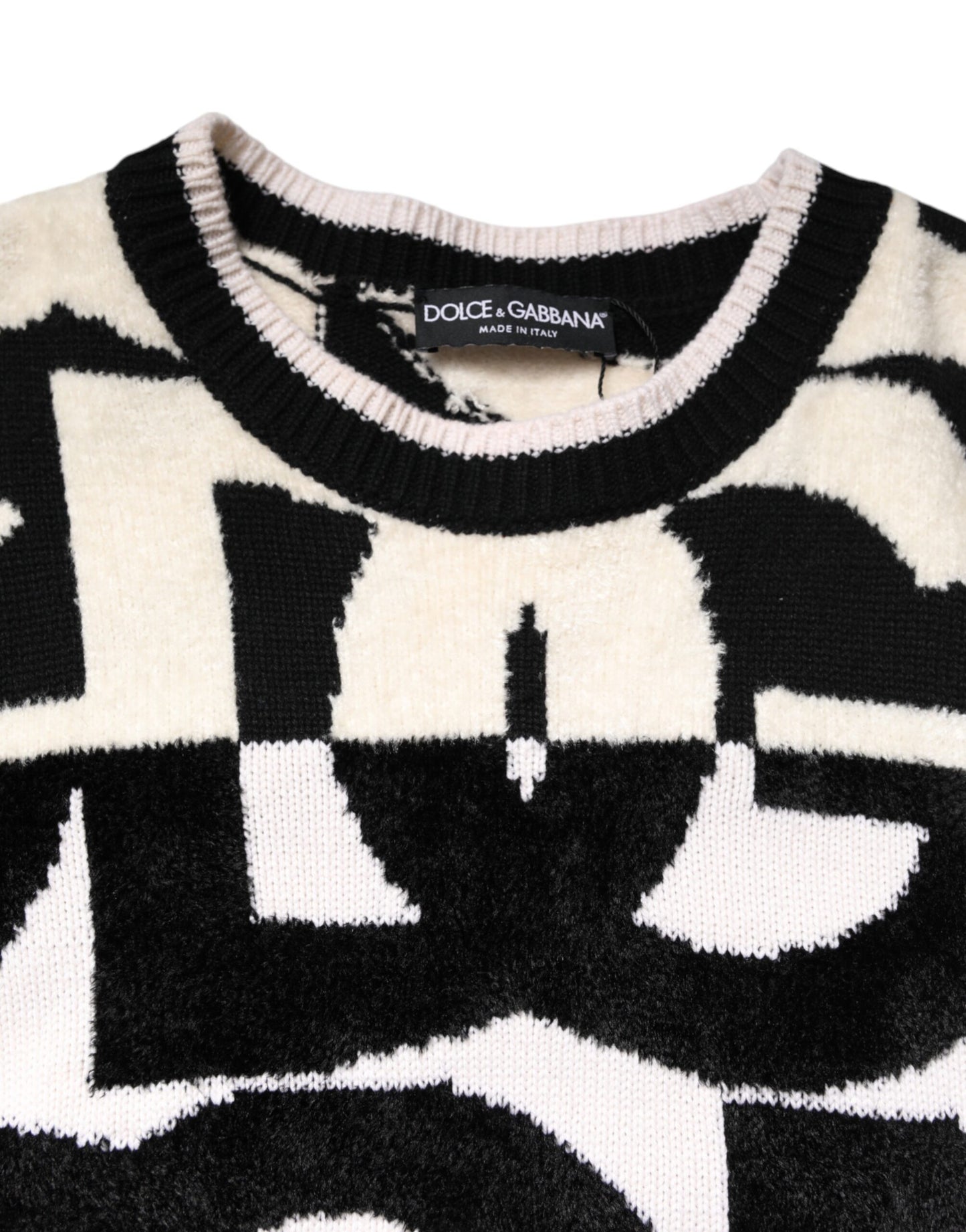 Dolce & Gabbana Weiß Schwarz Logo Print Damen Pullover Pullover
