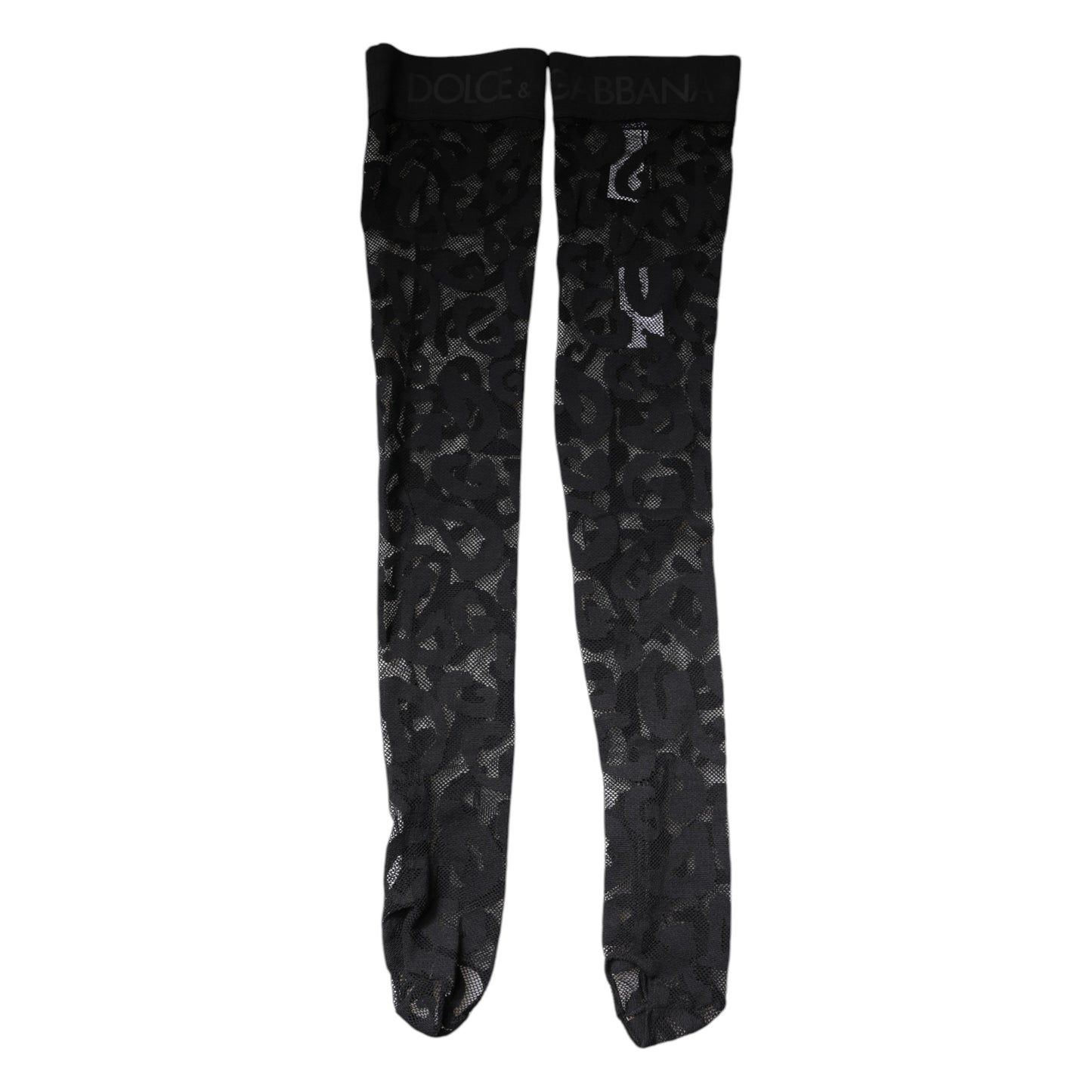 Dolce & Gabbana Schwarze Strümpfe aus Baumwollstrümpfen mit Blumenspitze