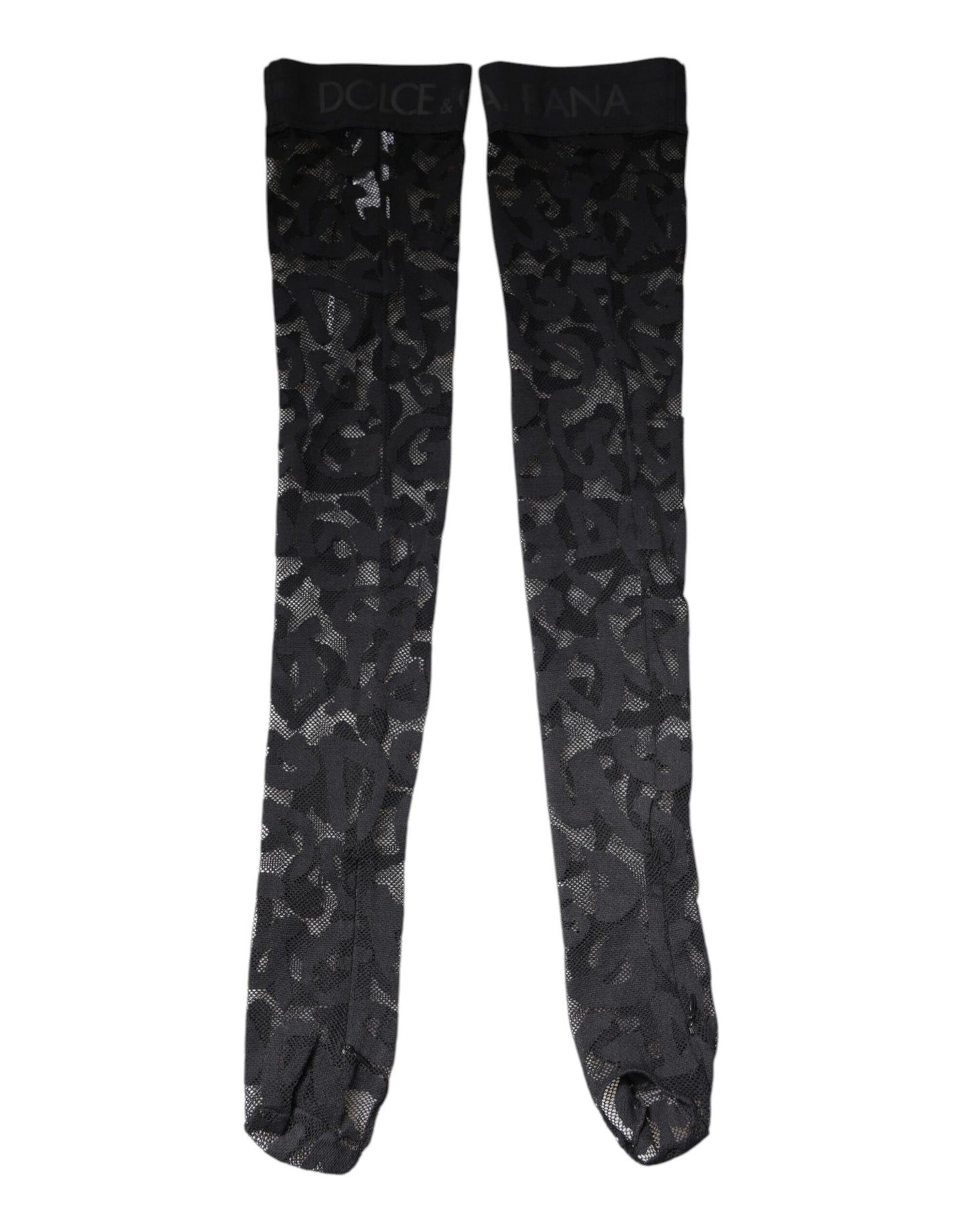 Dolce & Gabbana Schwarze Strümpfe aus Baumwollstrümpfen mit Blumenspitze