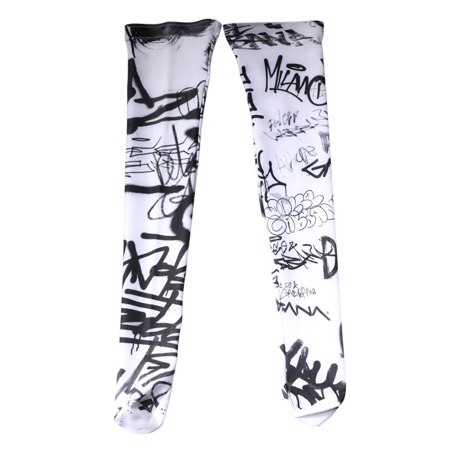 Dolce & Gabbana – Wadenstrümpfe aus weißer Baumwolle mit Graffiti-Motiv